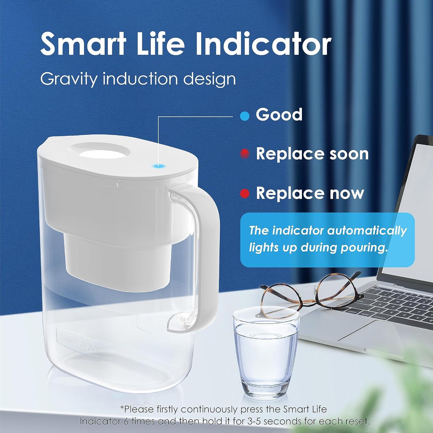 imageWaterdrop Alkaline Lucid 10Cup Large Water Filter Pitcher with 1 Filter Healthy Improved Coffee Taste Clean ampamp ToxinFree Mineralized Alkaline Water 100 Gallons Up to PH 95 BPA Free BlueWhite