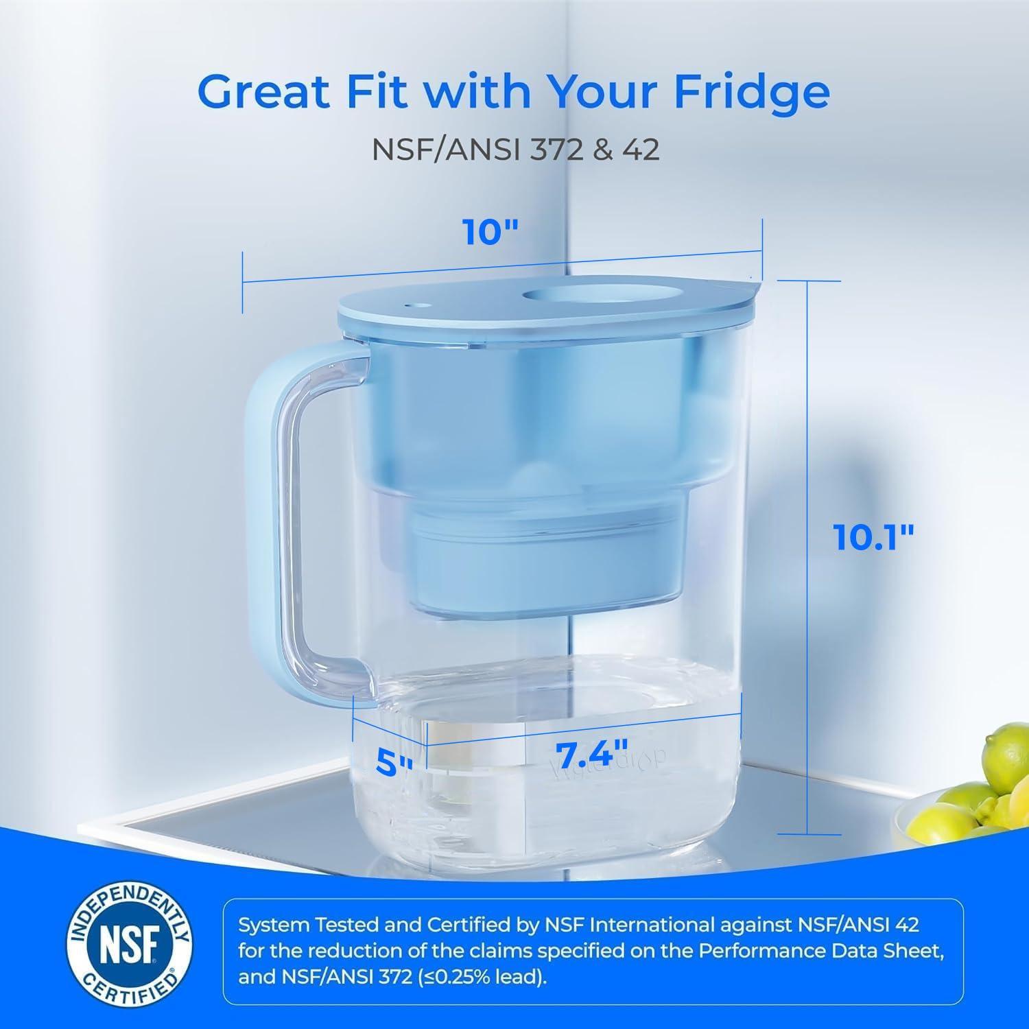 imageWaterdrop Alkaline Lucid 10Cup Large Water Filter Pitcher with 1 Filter Healthy Improved Coffee Taste Clean ampamp ToxinFree Mineralized Alkaline Water 100 Gallons Up to PH 95 BPA Free BlueAzure
