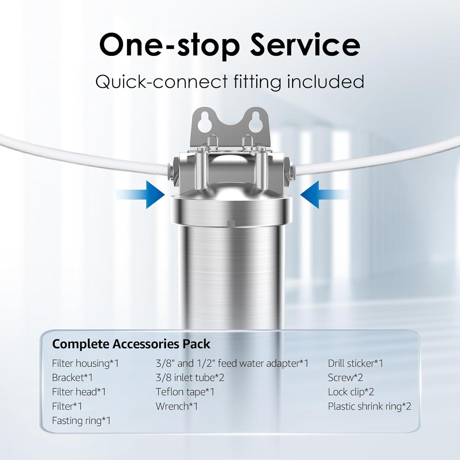 imageWaterdrop BS08 Under Sink Water Filter 1 Year Lifetime Stainless Steel Water Filter System Reduces Chlorine Lead Heavy Metals Bad Tasteampamp Odor 1 Filter ampamp 1 Brushed Nickel Faucet IncludedStainless Steelwith Faucet