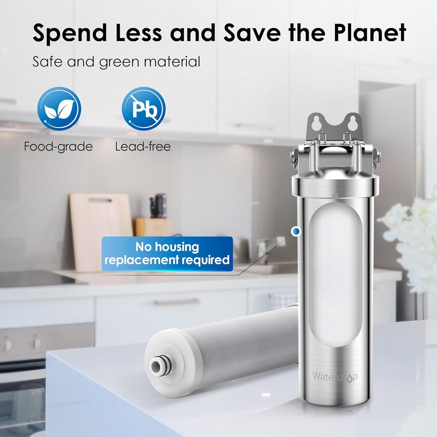 imageWaterdrop BS08 Under Sink Water Filter 1 Year Lifetime Stainless Steel Water Filter System Reduces Chlorine Lead Heavy Metals Bad Tasteampamp Odor 1 Filter ampamp 1 Brushed Nickel Faucet IncludedStainless Steelwith Faucet