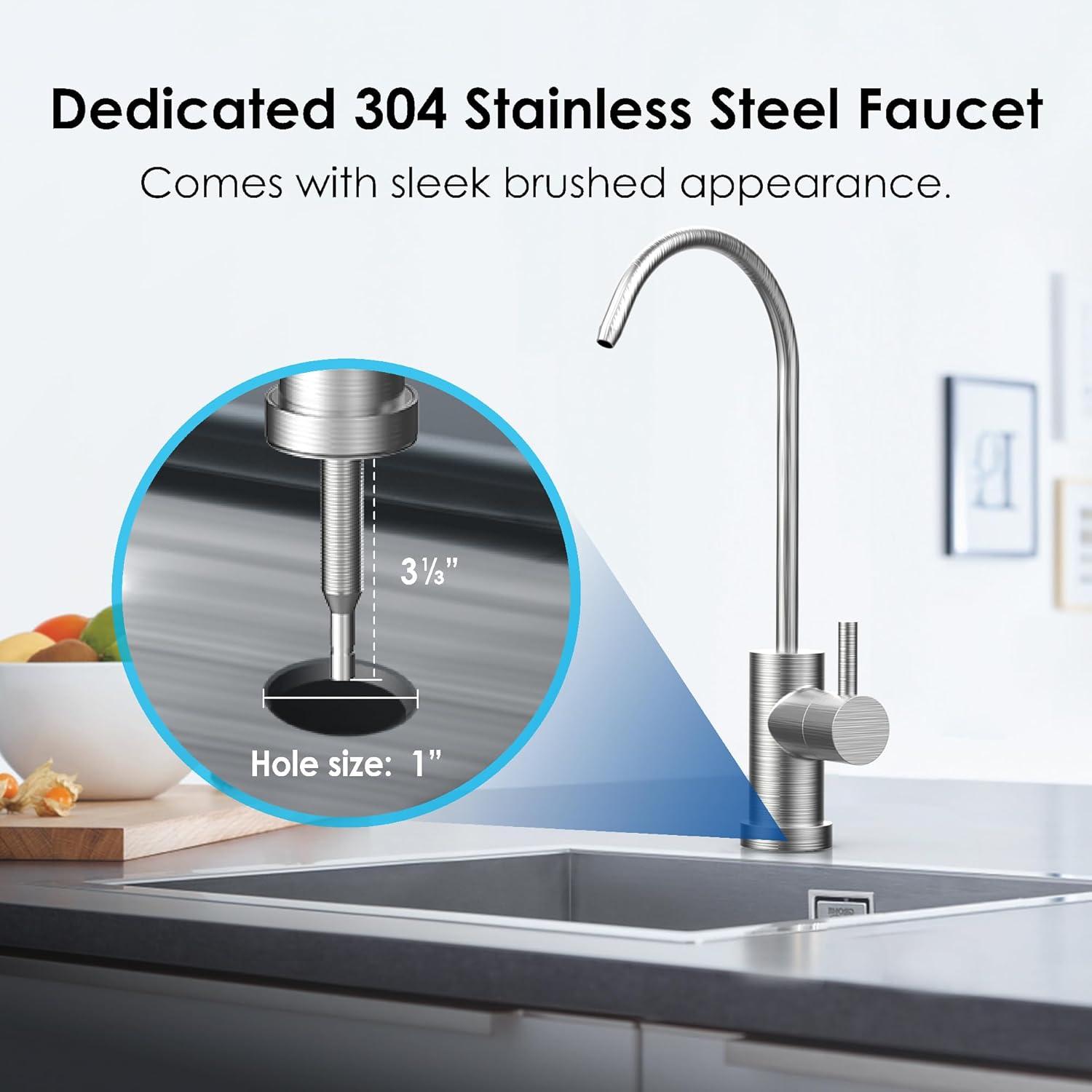 imageWaterdrop BS08 Under Sink Water Filter 1 Year Lifetime Stainless Steel Water Filter System Reduces Chlorine Lead Heavy Metals Bad Tasteampamp Odor 1 Filter ampamp 1 Brushed Nickel Faucet IncludedStainless Steelwith Faucet