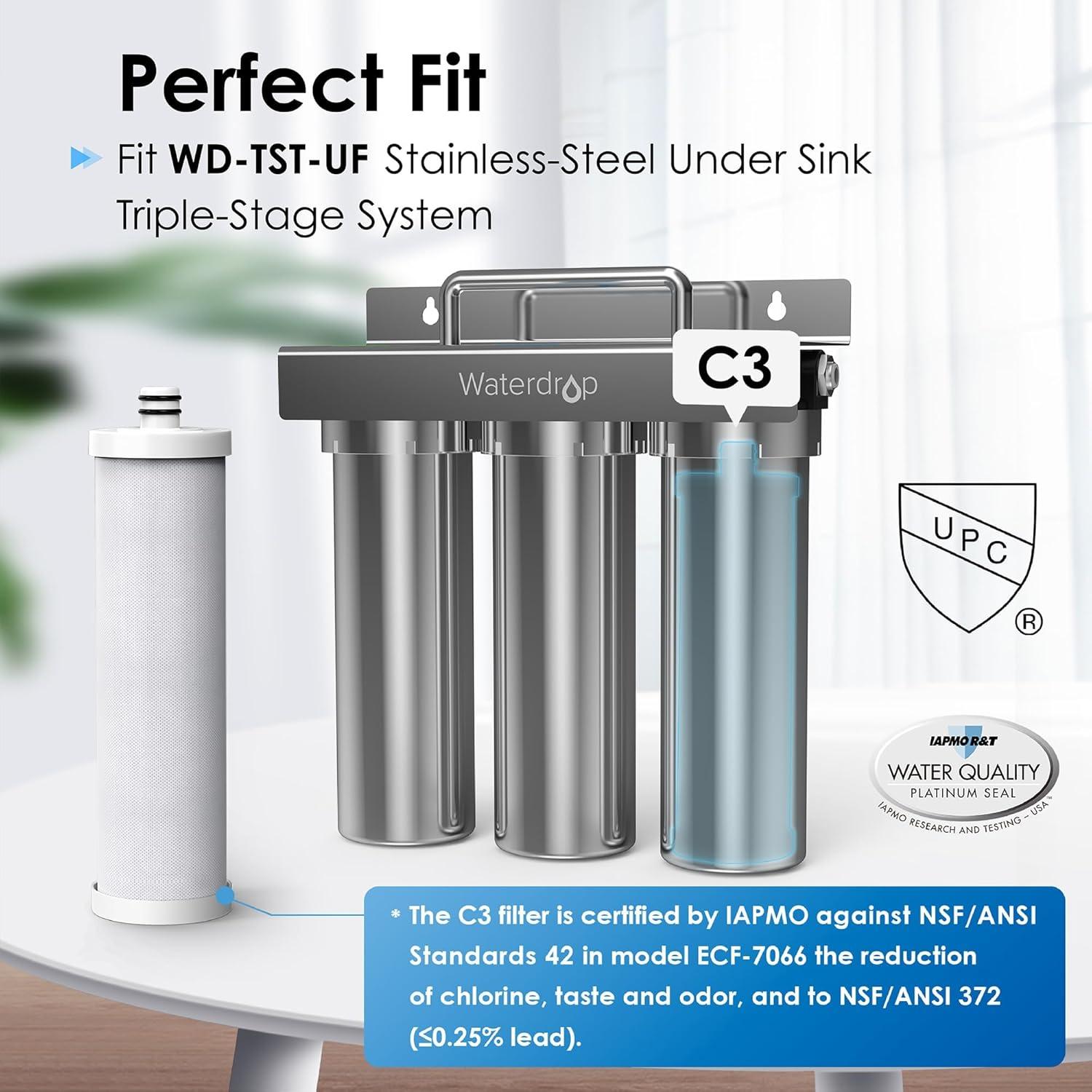 imageWaterdrop C3 Under Sink Carbon Water Filter Replacement for TSTUF UltraFiltration Under Sink Water Filter System 1 Pack