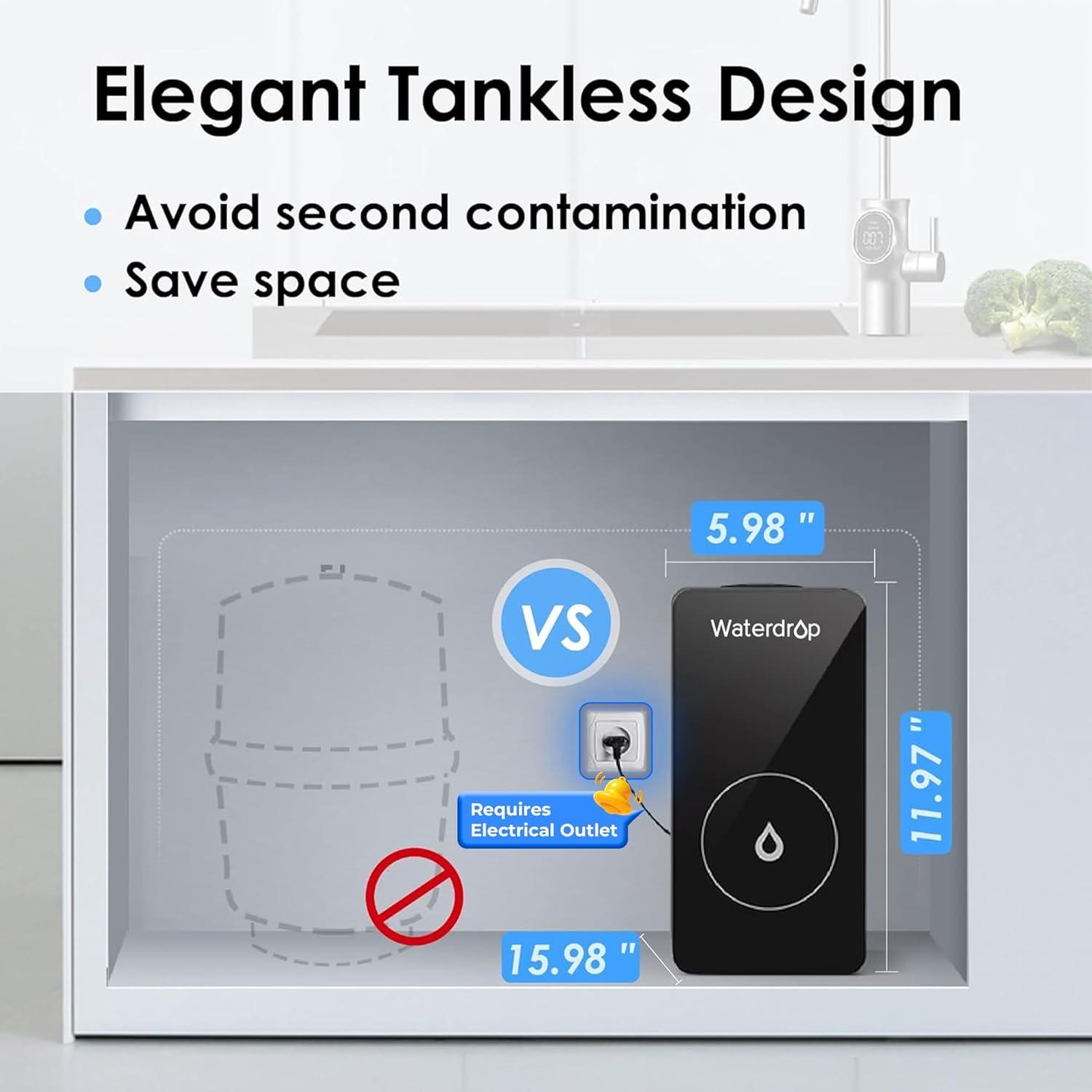 imageWaterdrop D6 Reverse Osmosis Water Filter 600 GPD Under Sink Reverse Osmosis System Reduce PFAS 21 Pure to Drain Tankless RO Water Filter System Smart LED Faucet Easy Installation