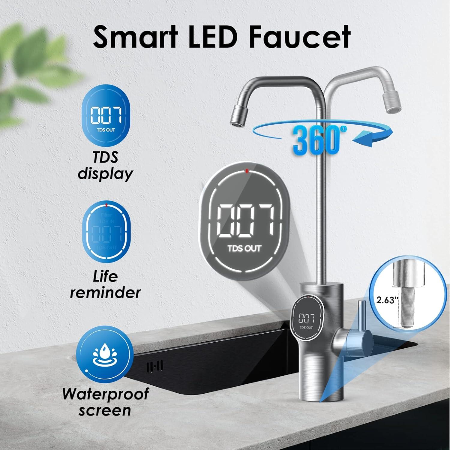 imageWaterdrop D6 Reverse Osmosis Water Filter 600 GPD Under Sink Reverse Osmosis System Reduce PFAS 21 Pure to Drain Tankless RO Water Filter System Smart LED Faucet Easy Installation