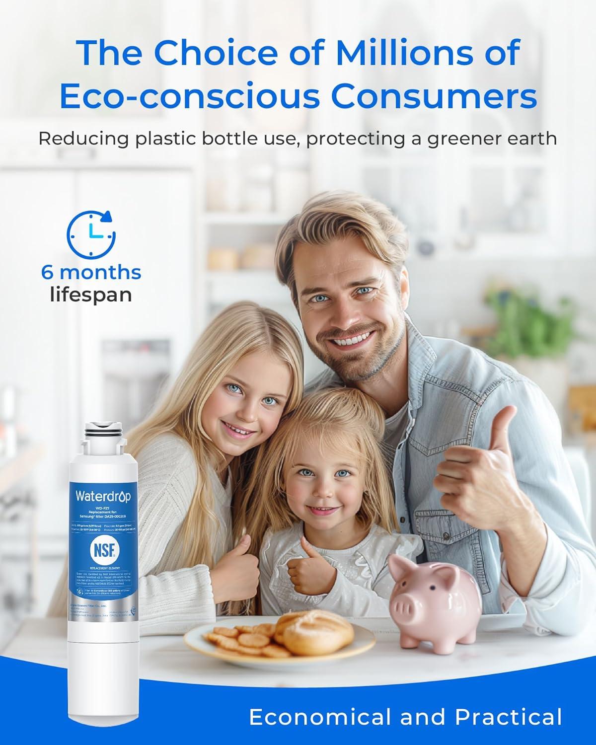 imageWaterdrop DA2900020B Refrigerator Water Filter Replacement for Samsung HAFCINEXP DA2900020AB DA2900020B1 RF263BEAESR RF28HMEDBSR RF263TEAESG RF4287HARS 3 Filters Package May Vary4 Count Pack of 1