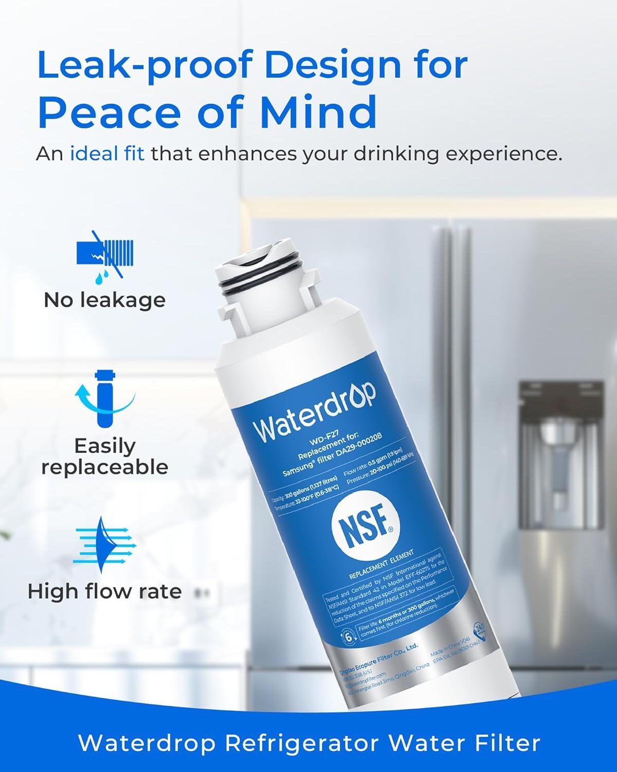 imageWaterdrop DA2900020B Refrigerator Water Filter Replacement for Samsung HAFCINEXP DA2900020AB DA2900020B1 RF263BEAESR RF28HMEDBSR RF263TEAESG RF4287HARS 3 Filters Package May Vary6 Count Pack of 1