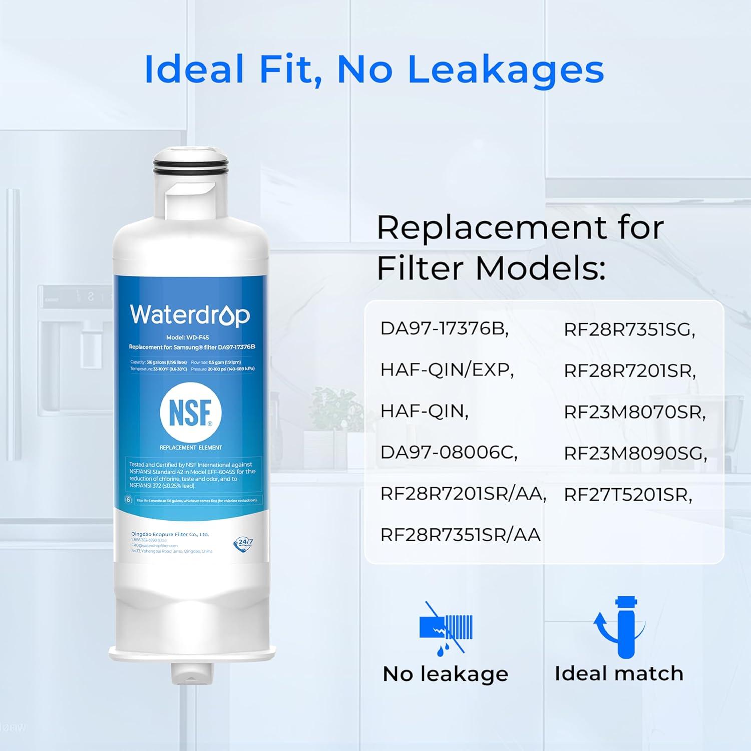imageWaterdrop DA9717376B Replacement for Samsung HAFQINEXP DA9708006C RF28R7201SR RF28R7351SG WDF45 Refrigerator Water Filter 2 Filters2