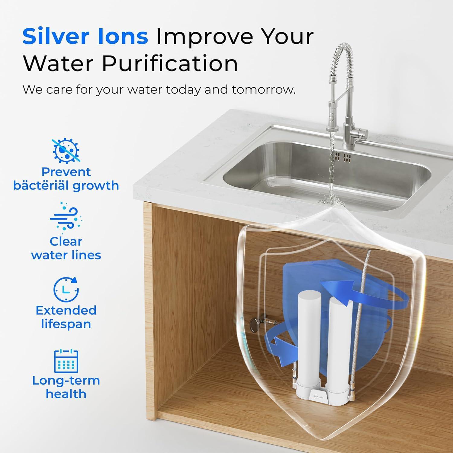 imageWaterdrop DST Under Sink Water Filter System Under Sink Water Filtration System NSF Certified Elements Reduce Chlorine Bad Taste ampamp Odor Silver Ions Enhanced Filtration Stainless Steel White
