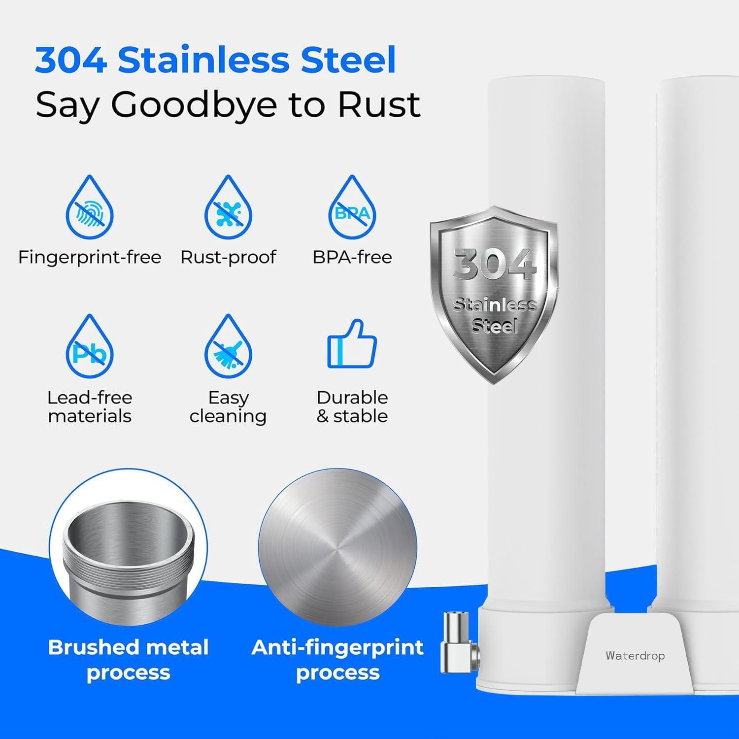 imageWaterdrop DST Under Sink Water Filter System Under Sink Water Filtration System NSF Certified Elements Reduce Chlorine Bad Taste ampamp Odor Silver Ions Enhanced Filtration Stainless Steel White