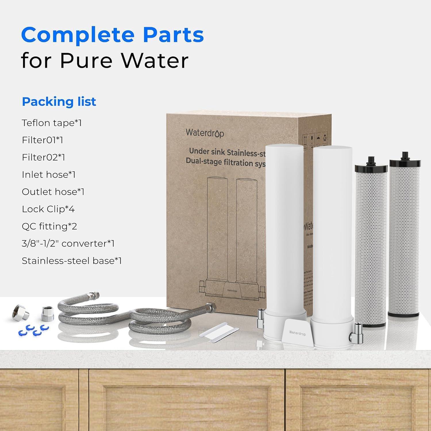 imageWaterdrop DST Under Sink Water Filter System Under Sink Water Filtration System NSF Certified Elements Reduce Chlorine Bad Taste ampamp Odor Silver Ions Enhanced Filtration Stainless Steel White