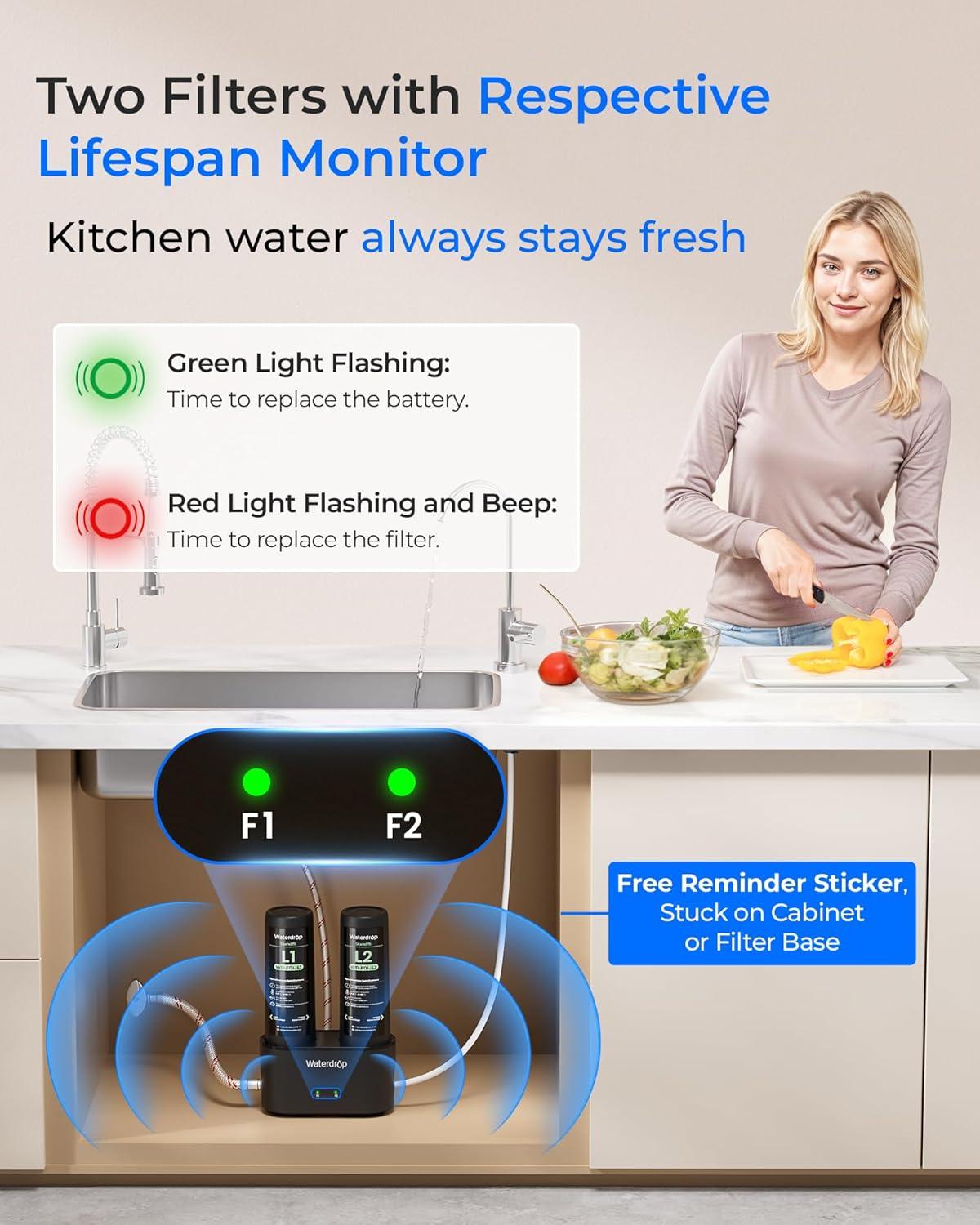imageWaterdrop DST Under Sink Water Filter System Under Sink Water Filtration System NSF Certified Elements Reduce Chlorine PFOAPFOS Bad Taste ampamp Odor Silver Ions Enhanced Filtration Stainless SteelJet BlackReduces Lead