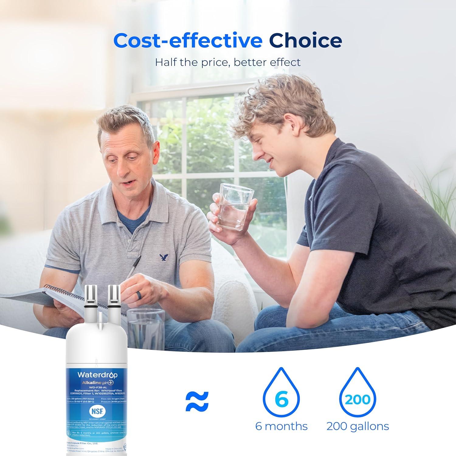 imageWaterdrop EDR1RXD1 Replacement for W10295370A Everydrop Filter 1 EDR1RXD1B P8RFWB2L P4RFWB Kenmore 469081 469930 WDF38 Refrigerator Water Filter 1 FilterAlkaline