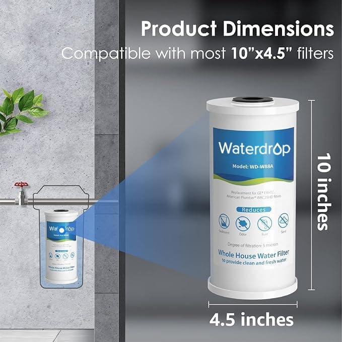 imageWaterdrop FXHTC Whole House Carbon Water Filter Replacement for GE FXHTC GXWH40L GXWH35F Culligan RFCBBSA American Plumber W10PR W10BC WRC25HD 10quot x 45quot Cartridge 5 Micron Pack of 34