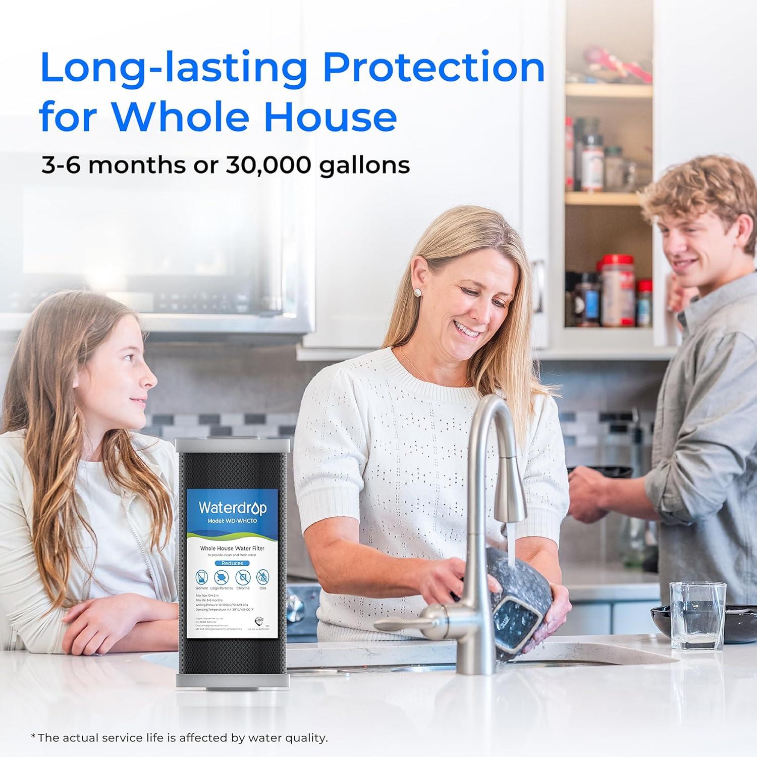 imageWaterdrop FXHTC Whole House Carbon Water Filter Replacement for GE FXHTC GXWH40L GXWH35F Culligan RFCBBSA American Plumber W10PR W10BC WRC25HD 10quot x 45quot Cartridge 5 Micron Pack of 33