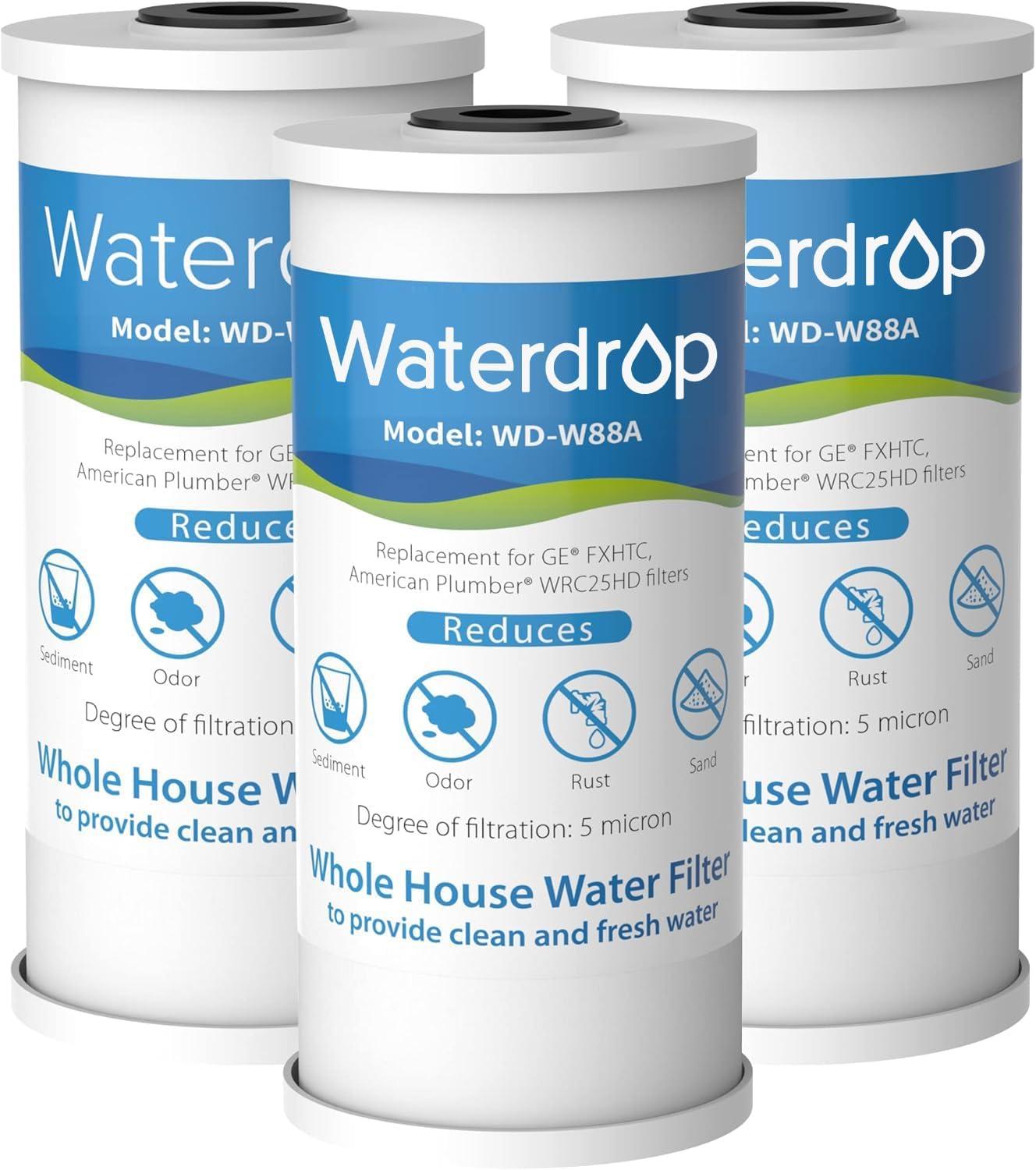 imageWaterdrop FXHTC Whole House Carbon Water Filter Replacement for GE FXHTC GXWH40L GXWH35F Culligan RFCBBSA American Plumber W10PR W10BC WRC25HD 10quot x 45quot Cartridge 5 Micron Pack of 33