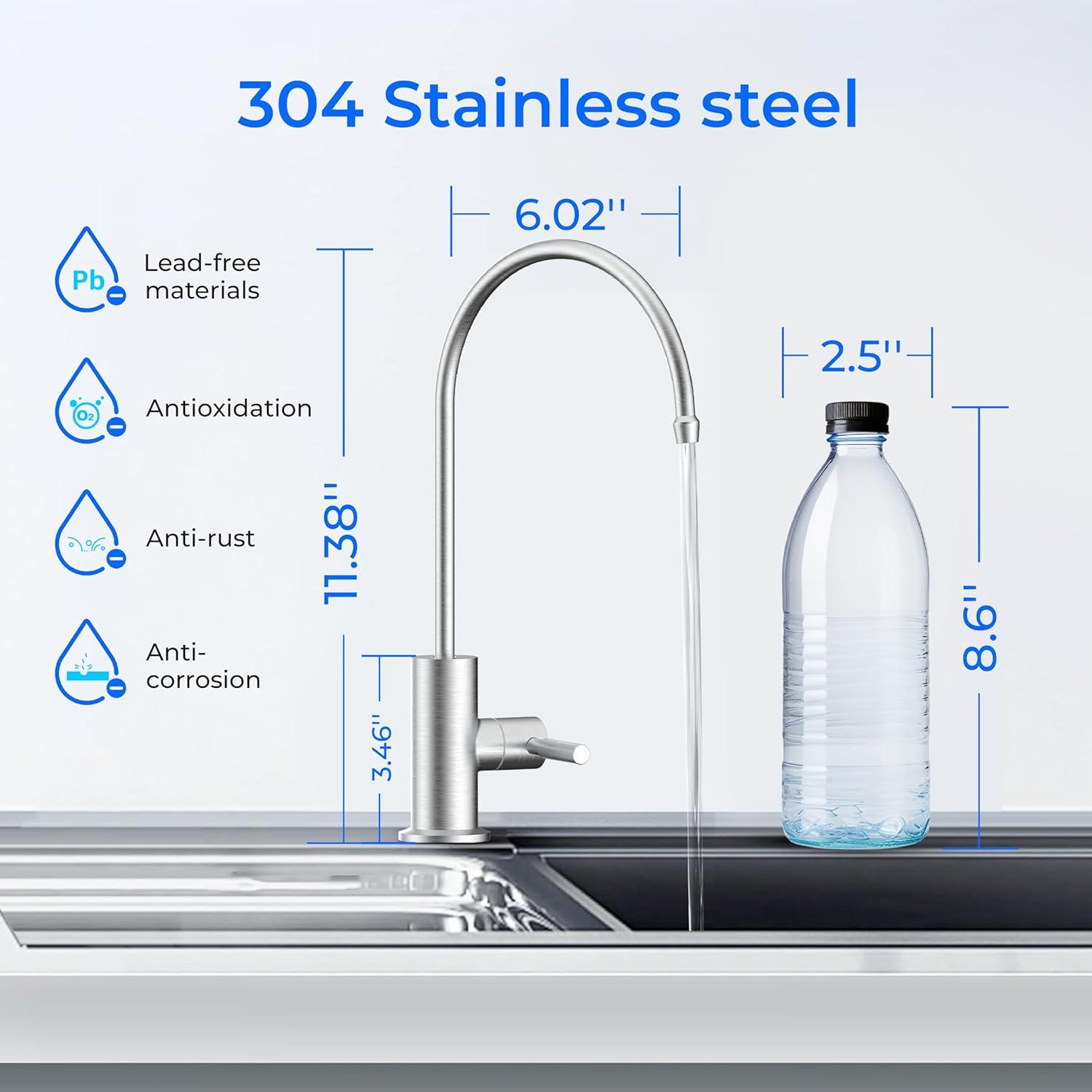 imageWaterdrop Filtered Water Faucet Drinking Water Faucet Reverse Osmosis Faucet RO Faucet Water Filter Faucet for Kitchen Sink Water Dispenser Faucet Stainless Steel LeadFreeBrushed Stainless Steel