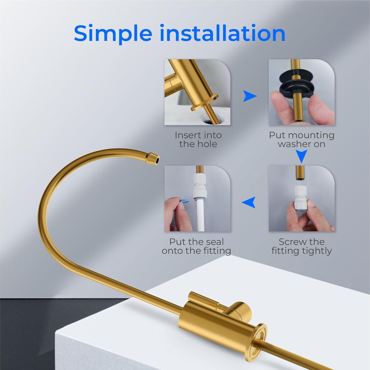 imageWaterdrop Filtered Water Faucet Drinking Water Faucet Reverse Osmosis Faucet RO Faucet Water Filter Faucet for Kitchen Sink Water Dispenser Faucet Stainless Steel LeadFreeGold