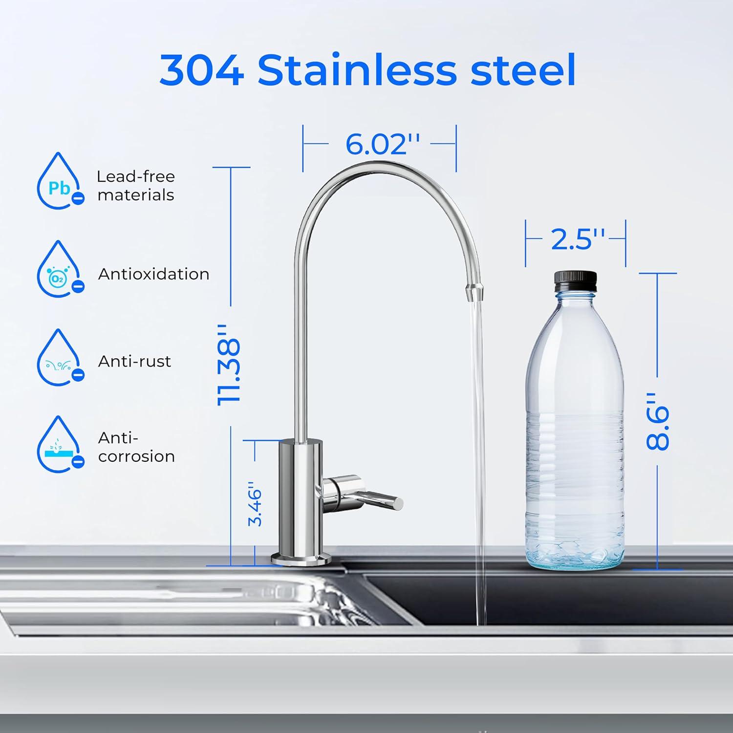 imageWaterdrop Filtered Water Faucet Drinking Water Faucet Reverse Osmosis Faucet RO Faucet Water Filter Faucet for Kitchen Sink Water Dispenser Faucet Stainless Steel LeadFreePolished Chrome