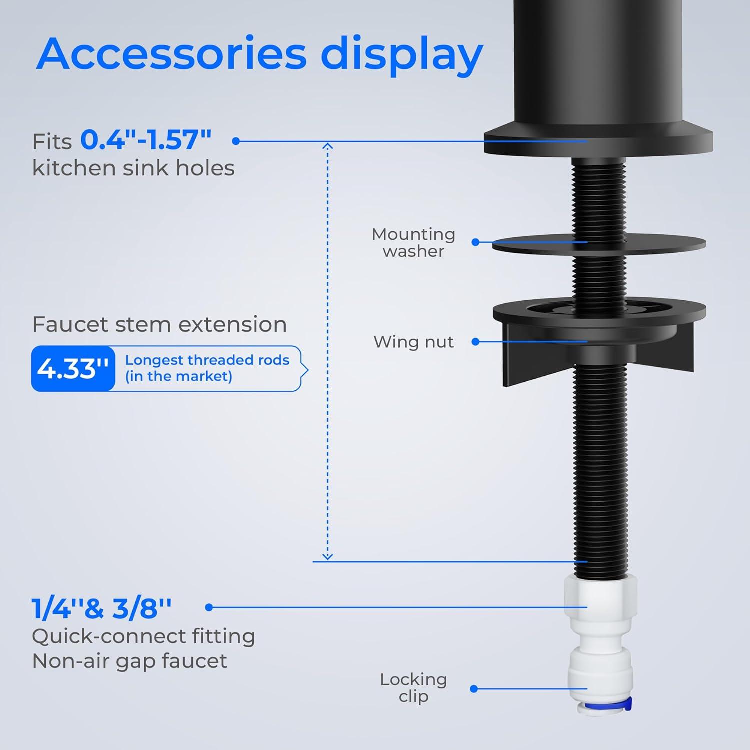 imageWaterdrop Filtered Water Faucet Drinking Water Faucet Reverse Osmosis Faucet RO Faucet Water Filter Faucet for Kitchen Sink Water Dispenser Faucet Stainless Steel LeadFreeBLK