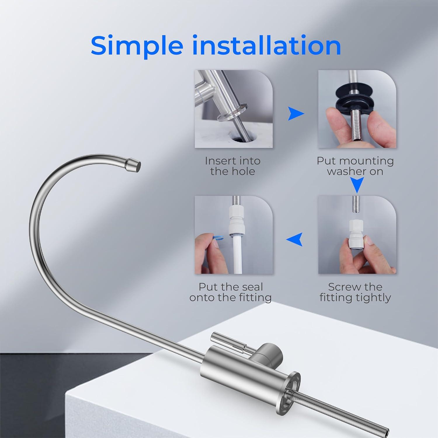 imageWaterdrop Filtered Water Faucet Drinking Water Faucet Reverse Osmosis Faucet RO Faucet Water Filter Faucet for Kitchen Sink Water Dispenser Faucet Stainless Steel LeadFreeBrushed Stainless Steel