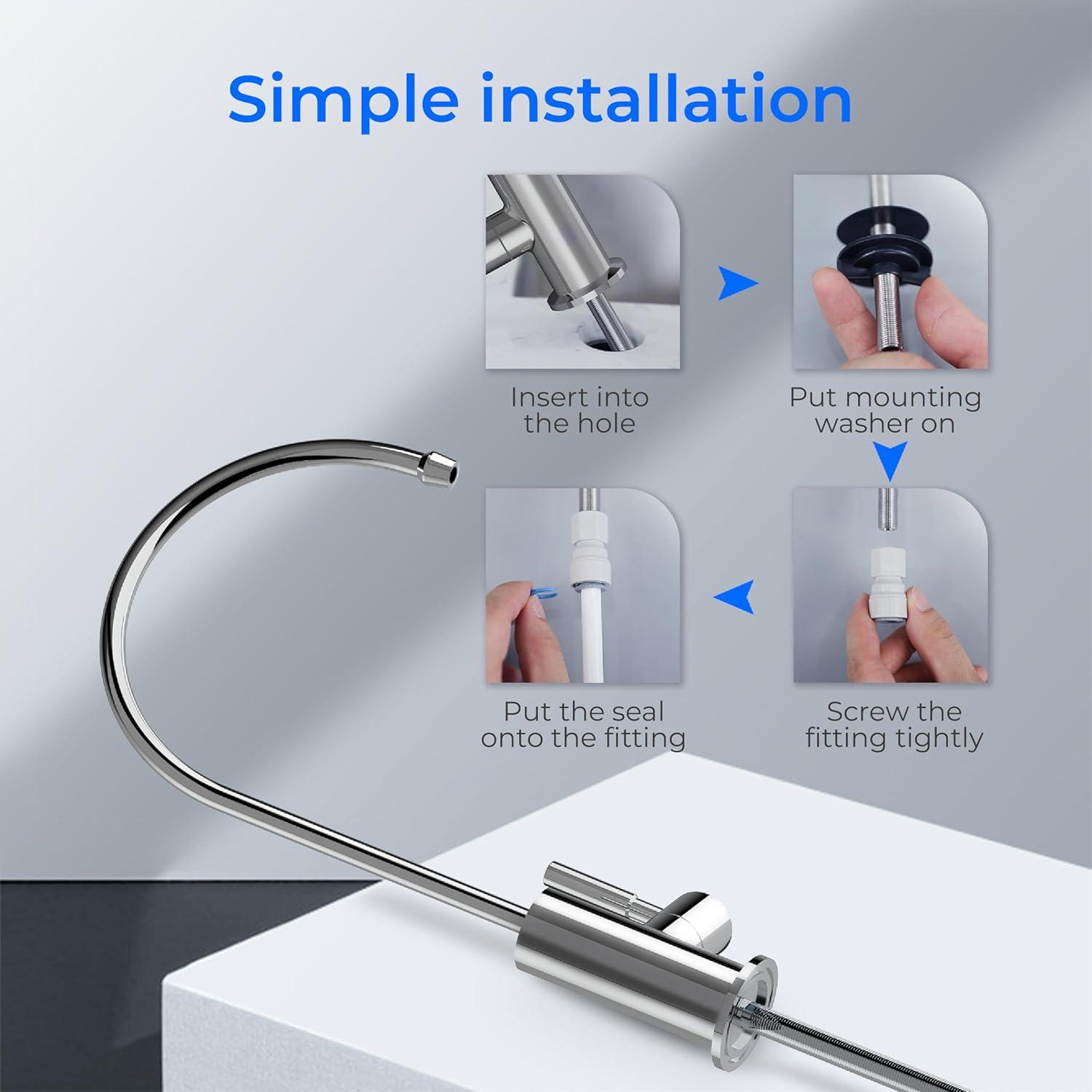 imageWaterdrop Filtered Water Faucet Drinking Water Faucet Reverse Osmosis Faucet RO Faucet Water Filter Faucet for Kitchen Sink Water Dispenser Faucet Stainless Steel LeadFreePolished Chrome