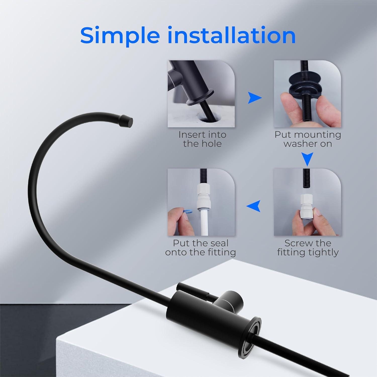 imageWaterdrop Filtered Water Faucet Drinking Water Faucet Reverse Osmosis Faucet RO Faucet Water Filter Faucet for Kitchen Sink Water Dispenser Faucet Stainless Steel LeadFreeBLK