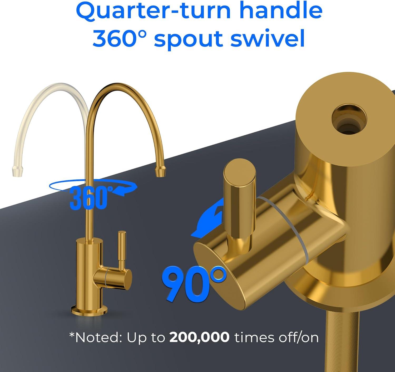 imageWaterdrop Filtered Water Faucet Drinking Water Faucet Reverse Osmosis Faucet RO Faucet Water Filter Faucet for Kitchen Sink Water Dispenser Faucet Stainless Steel LeadFreeGold