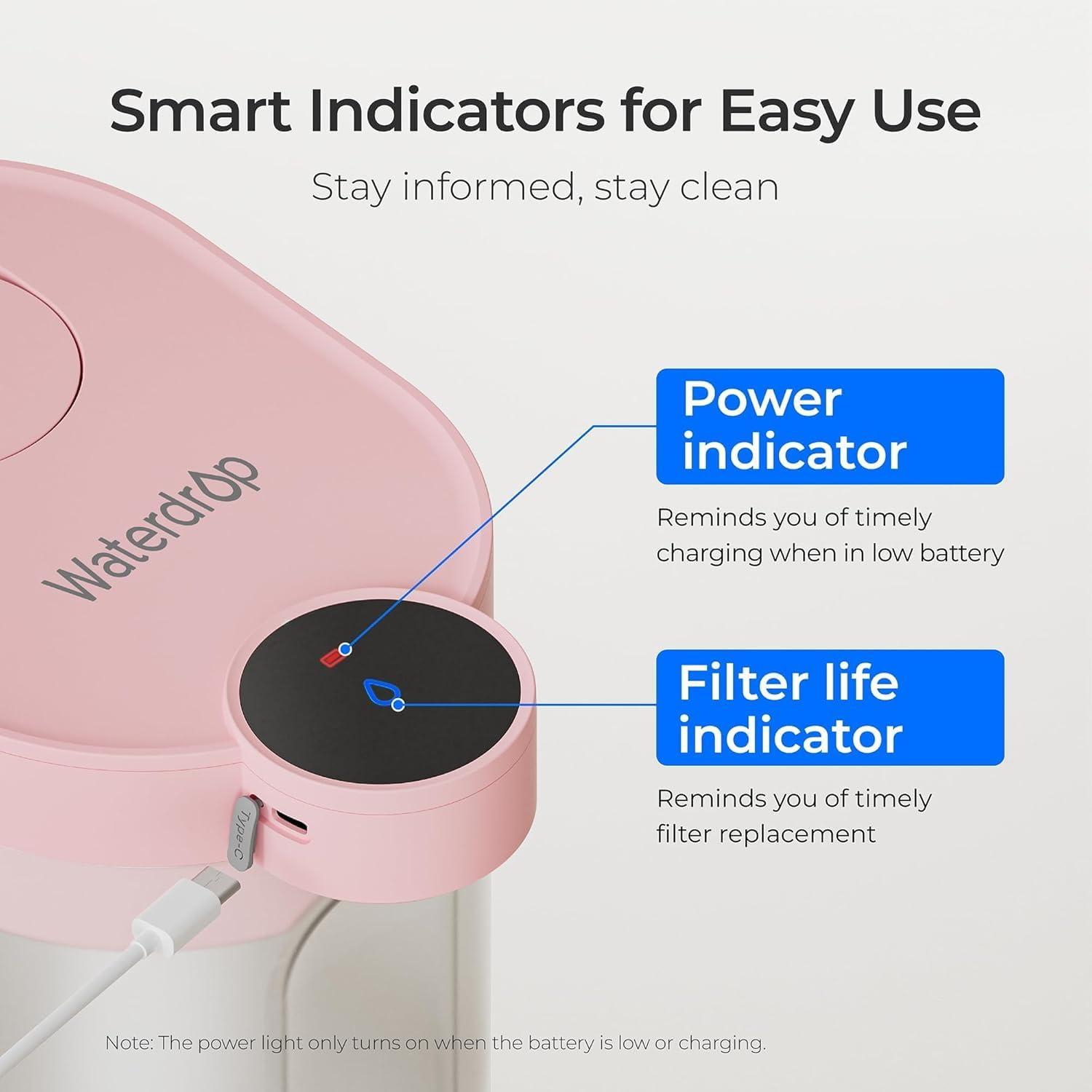 imageWaterdrop FreshTaste Instant Water Filter Pitcher Rechargeable Powerful Dispenser Reduce Chlorine Lead Copper Purify Soften Water 17Cup White Does not Lower TDSBlush pink