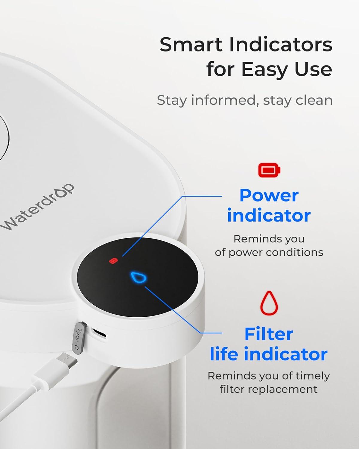 imageWaterdrop FreshTaste Instant Water Filter Pitcher Rechargeable Powerful Dispenser Reduce Chlorine Lead Copper Purify Soften Water 17Cup White Does not Lower TDSAdvanced White