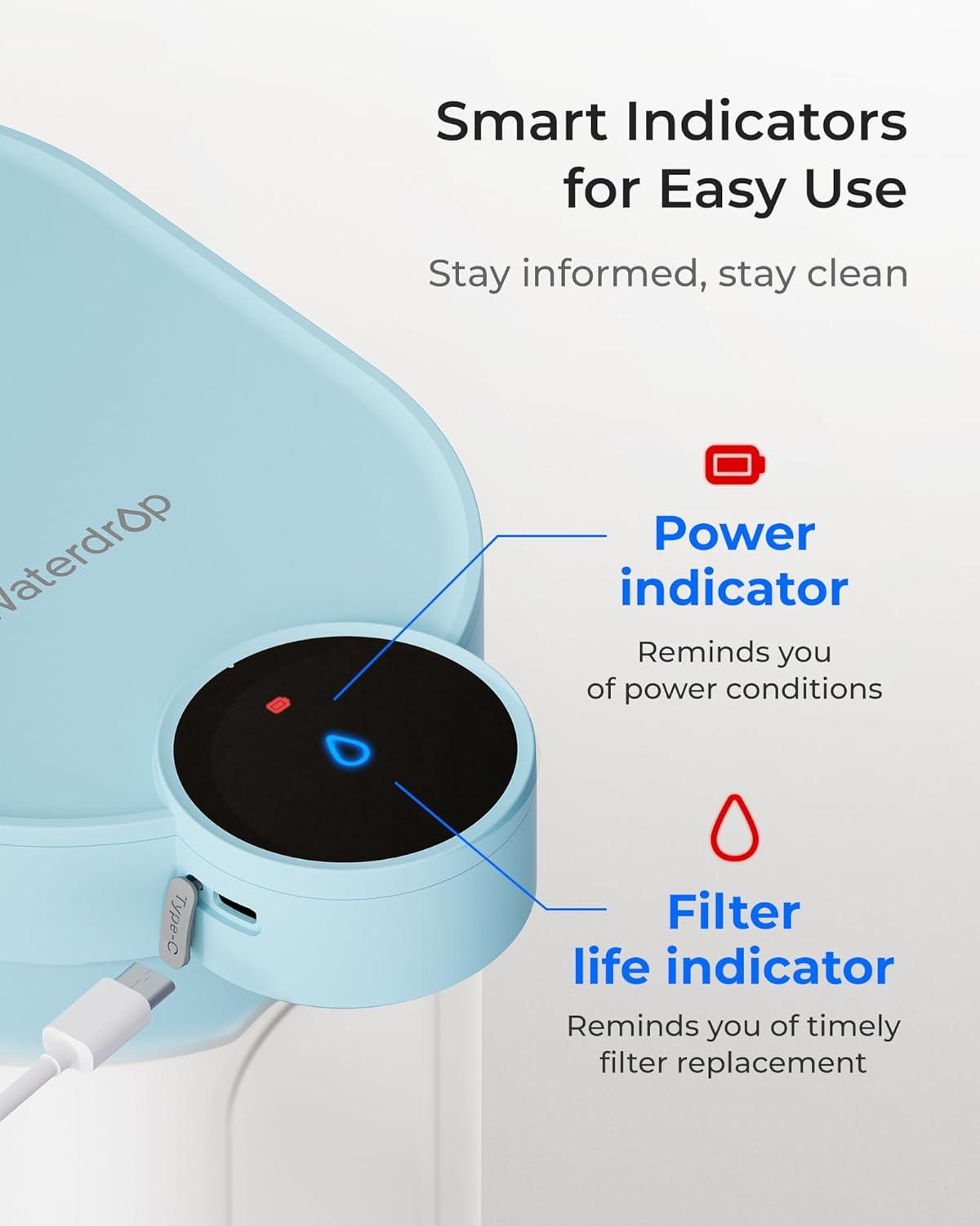 imageWaterdrop FreshTaste Instant Water Filter Pitcher Rechargeable Powerful Dispenser Reduce Chlorine Lead Copper Purify Soften Water 17Cup White Does not Lower TDSSky blue