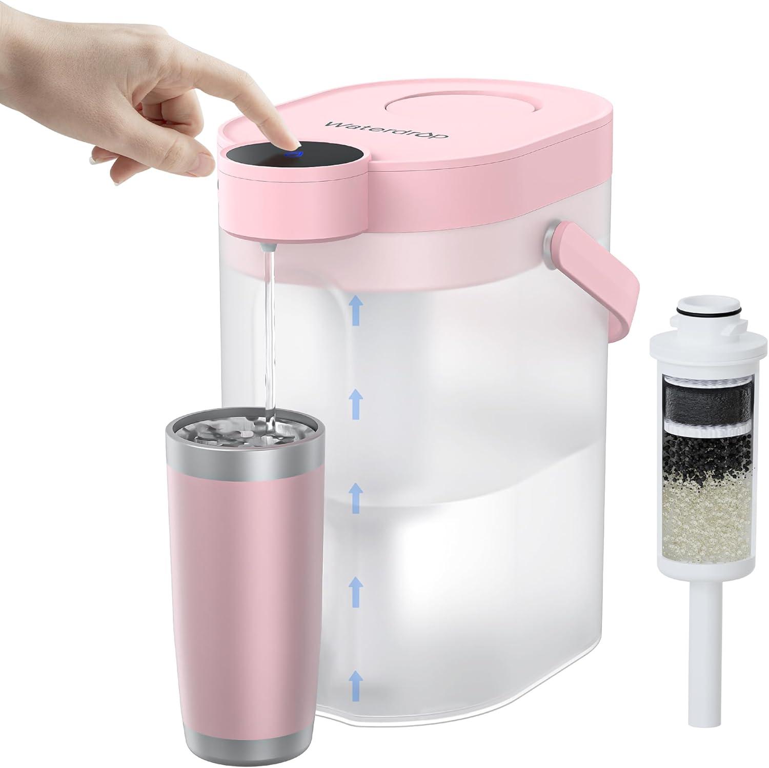 imageWaterdrop FreshTaste Instant Water Filter Pitcher Rechargeable Powerful Dispenser Reduce Chlorine Lead Copper Purify Soften Water 17Cup White Does not Lower TDSBlush pink