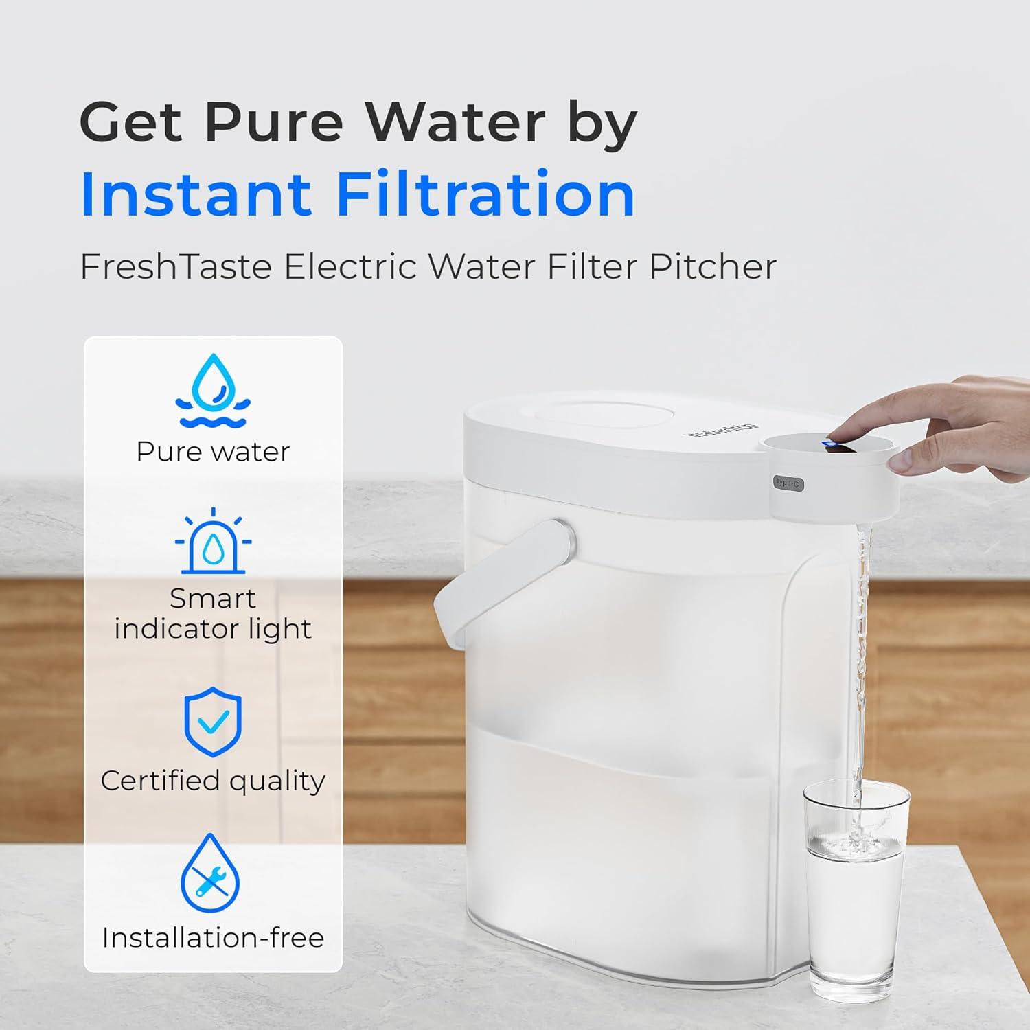 imageWaterdrop FreshTaste Instant Water Filter Pitcher Rechargeable Powerful Dispenser Reduce Chlorine Lead Copper Purify Soften Water 17Cup White Does not Lower TDSAdvanced White2 Filters