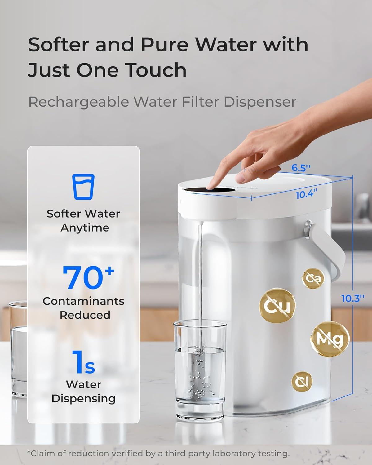 imageWaterdrop FreshTaste Instant Water Filter Pitcher Rechargeable Powerful Dispenser Reduce Chlorine Lead Copper Purify Soften Water 17Cup White Does not Lower TDSAdvanced White