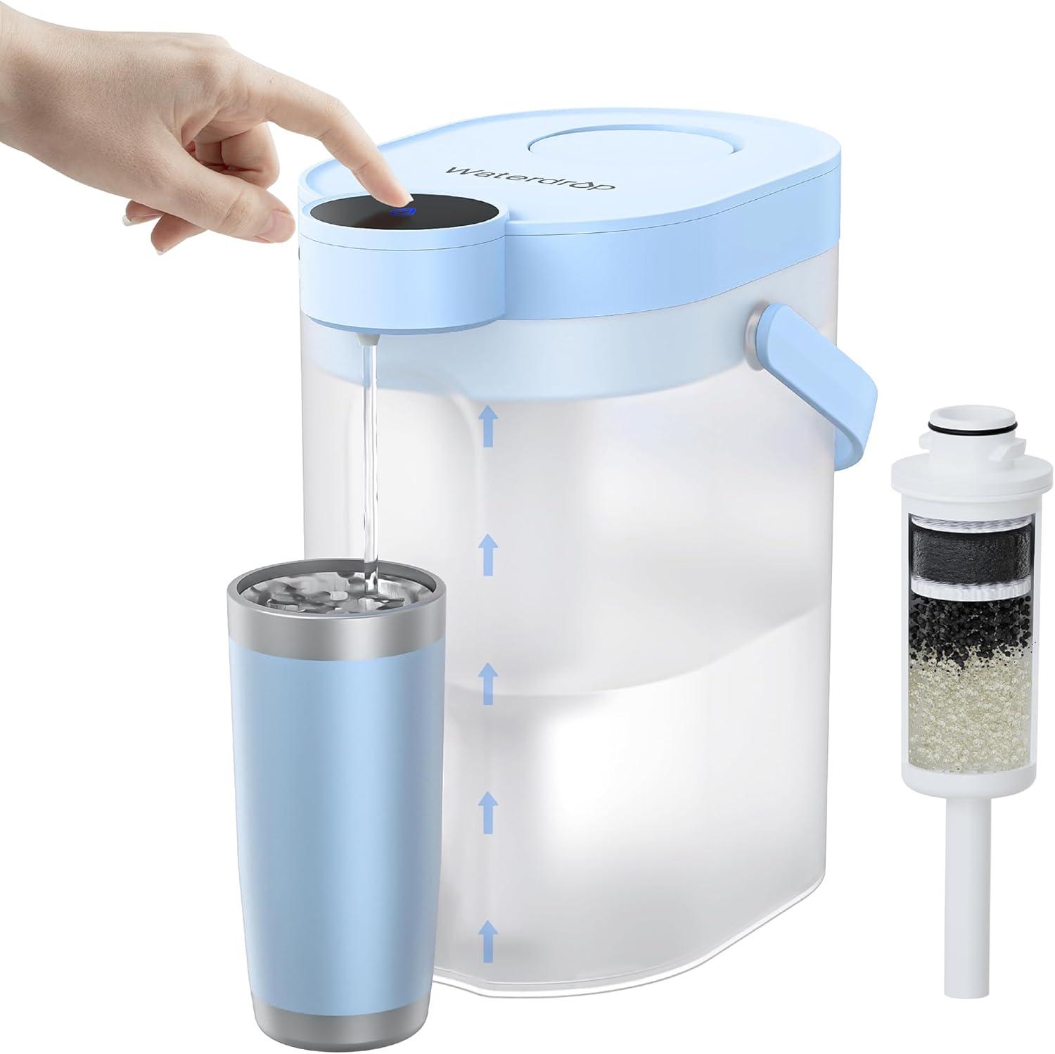 imageWaterdrop FreshTaste Instant Water Filter Pitcher Rechargeable Powerful Dispenser Reduce Chlorine Lead Copper Purify Soften Water 17Cup White Does not Lower TDSSky blue
