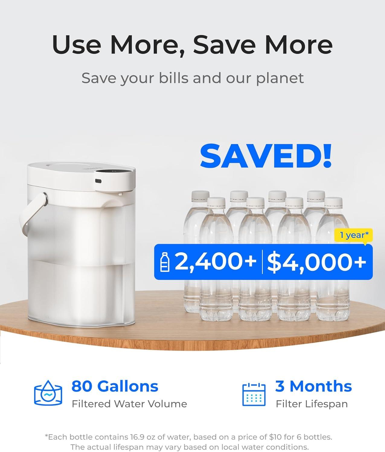 imageWaterdrop FreshTaste Instant Water Filter Pitcher Rechargeable Powerful Dispenser Reduce Chlorine Lead Copper Purify Soften Water 17Cup White Does not Lower TDSAdvanced White