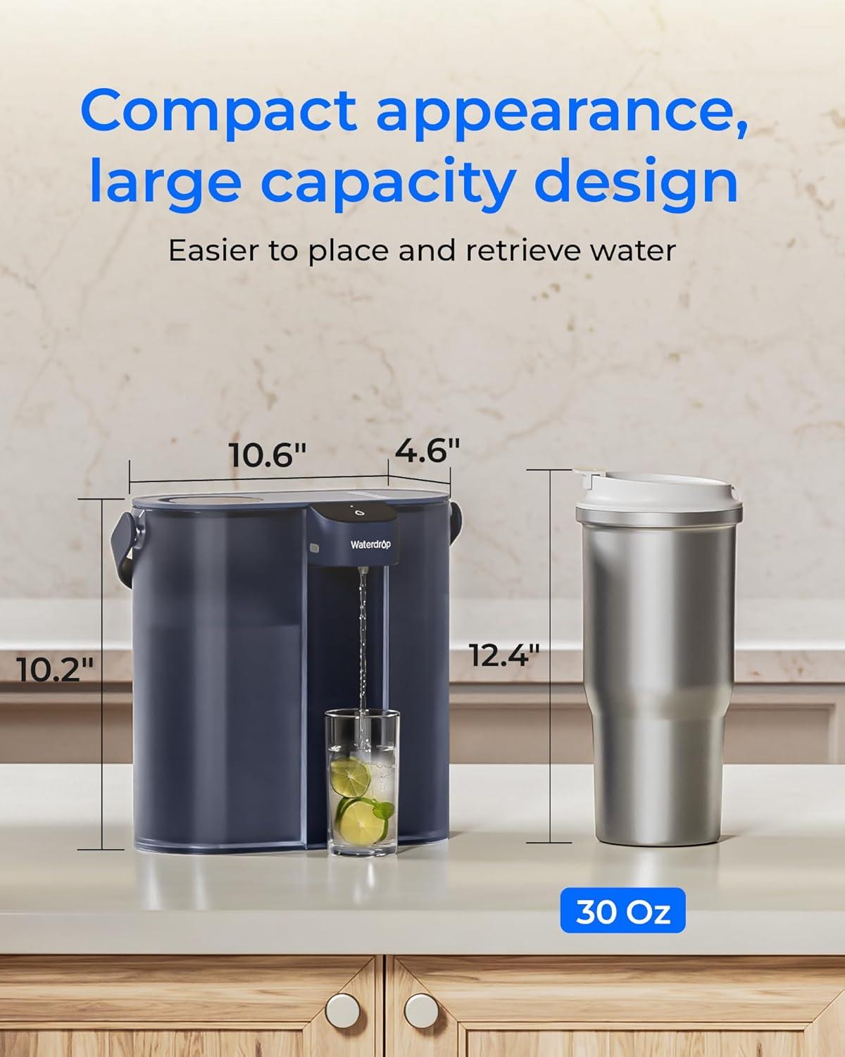 imageWaterdrop FreshTaste Instant Water Filter Pitcher Rechargeable Powerful Dispenser Reduce Chlorine Lead Copper Purify Soften Water 17Cup White Does not Lower TDSMidnight Blue