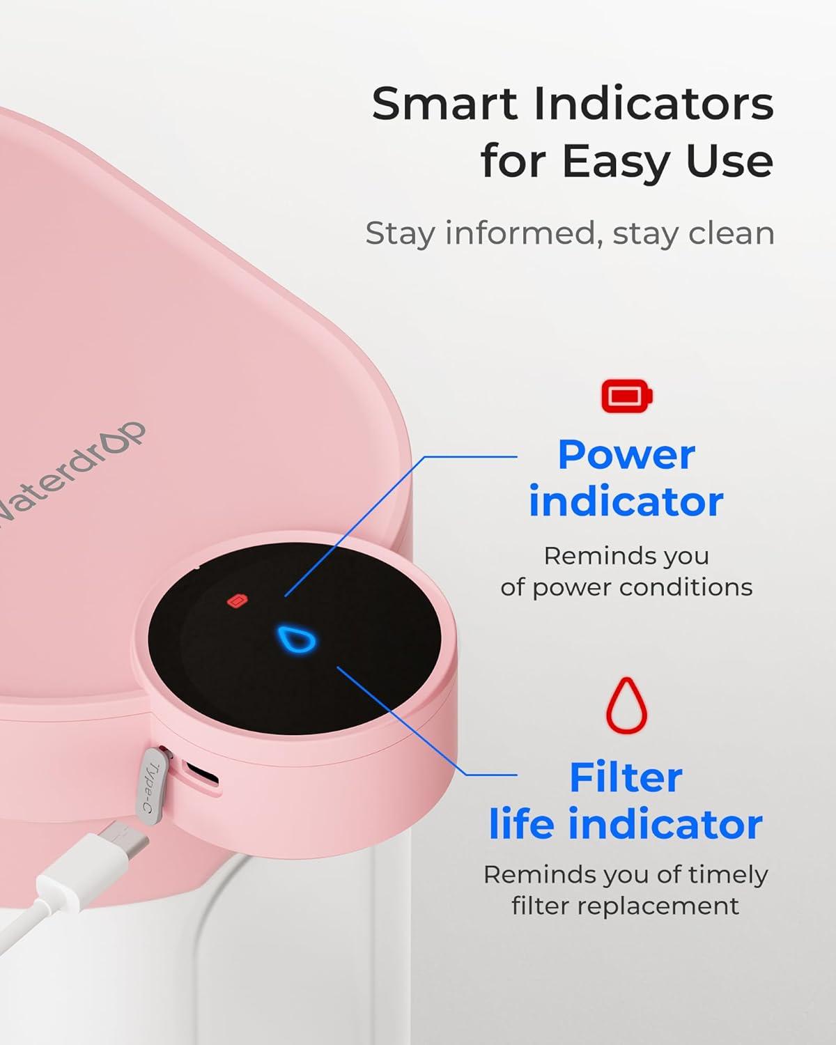 imageWaterdrop FreshTaste Instant Water Filter Pitcher Rechargeable Powerful Dispenser Reduce Chlorine Lead Copper Purify Soften Water 17Cup White Does not Lower TDSBlush pink