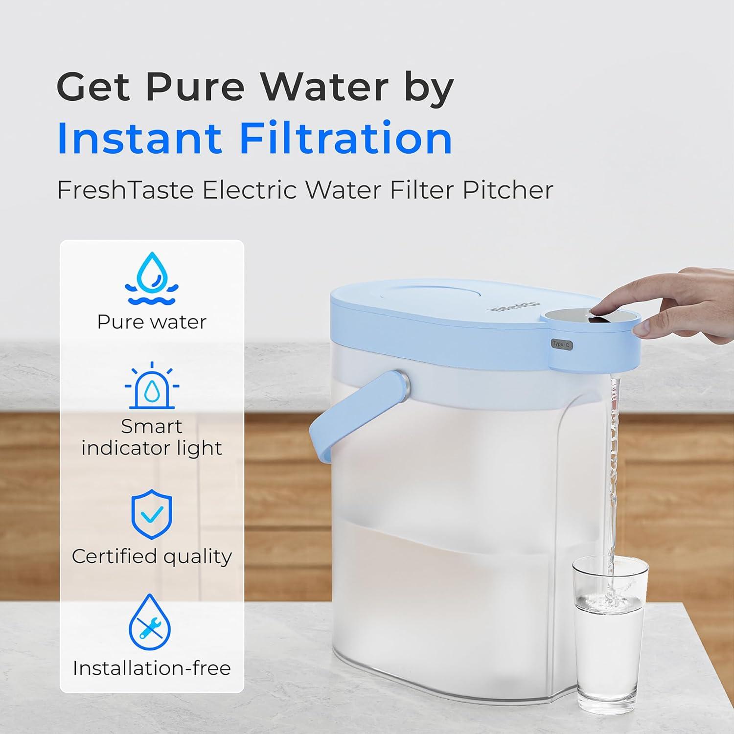 imageWaterdrop FreshTaste Instant Water Filter Pitcher Rechargeable Powerful Dispenser Reduce Chlorine Lead Copper Purify Soften Water 17Cup White Does not Lower TDSSky blue