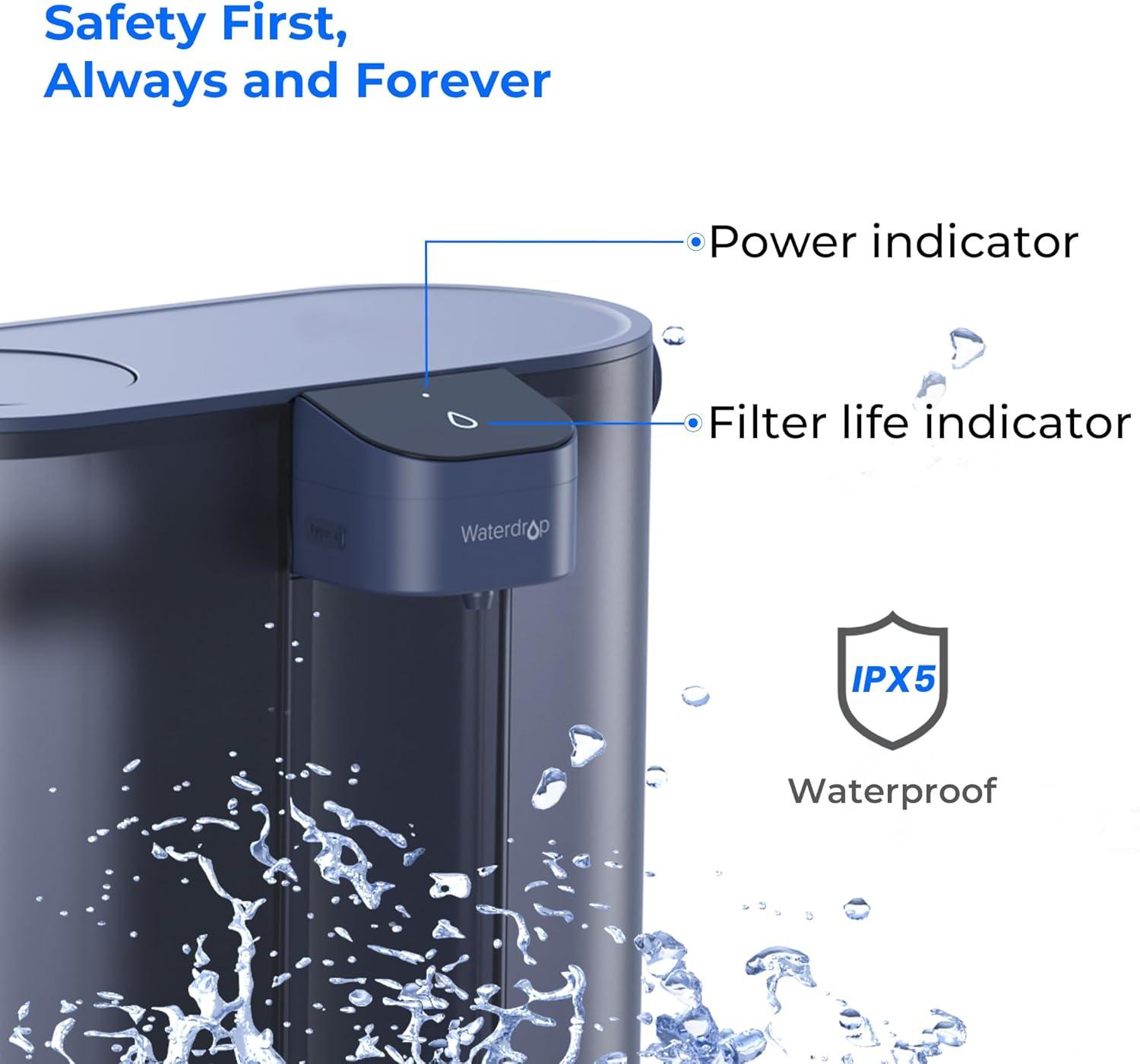 imageWaterdrop FreshTaste Instant Water Filter Pitcher Rechargeable Powerful Dispenser Reduce Chlorine Lead Copper Purify Soften Water 17Cup White Does not Lower TDSMidnight Blue