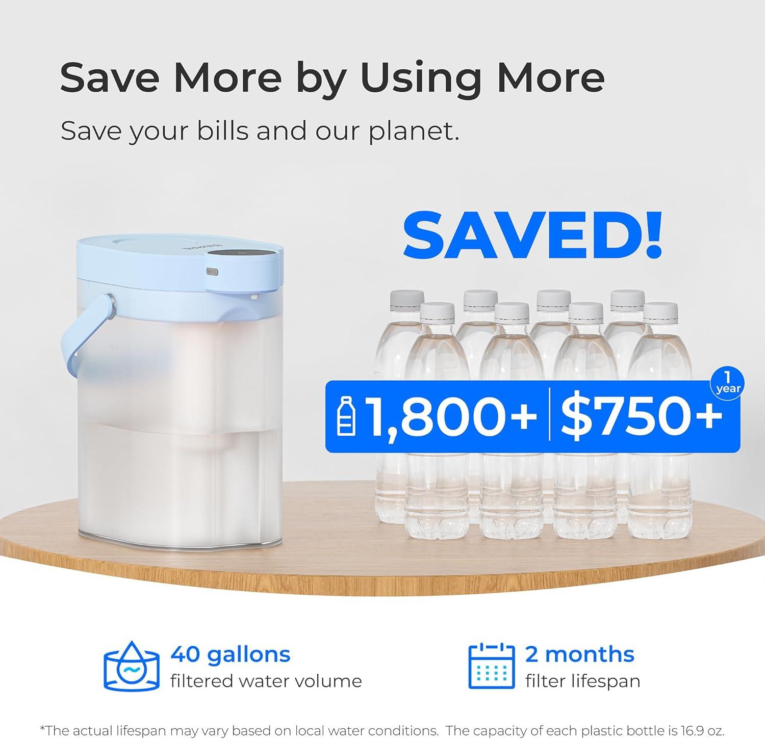 imageWaterdrop FreshTaste Instant Water Filter Pitcher Rechargeable Powerful Dispenser Reduce Chlorine Lead Copper Purify Soften Water 17Cup White Does not Lower TDSSky blue