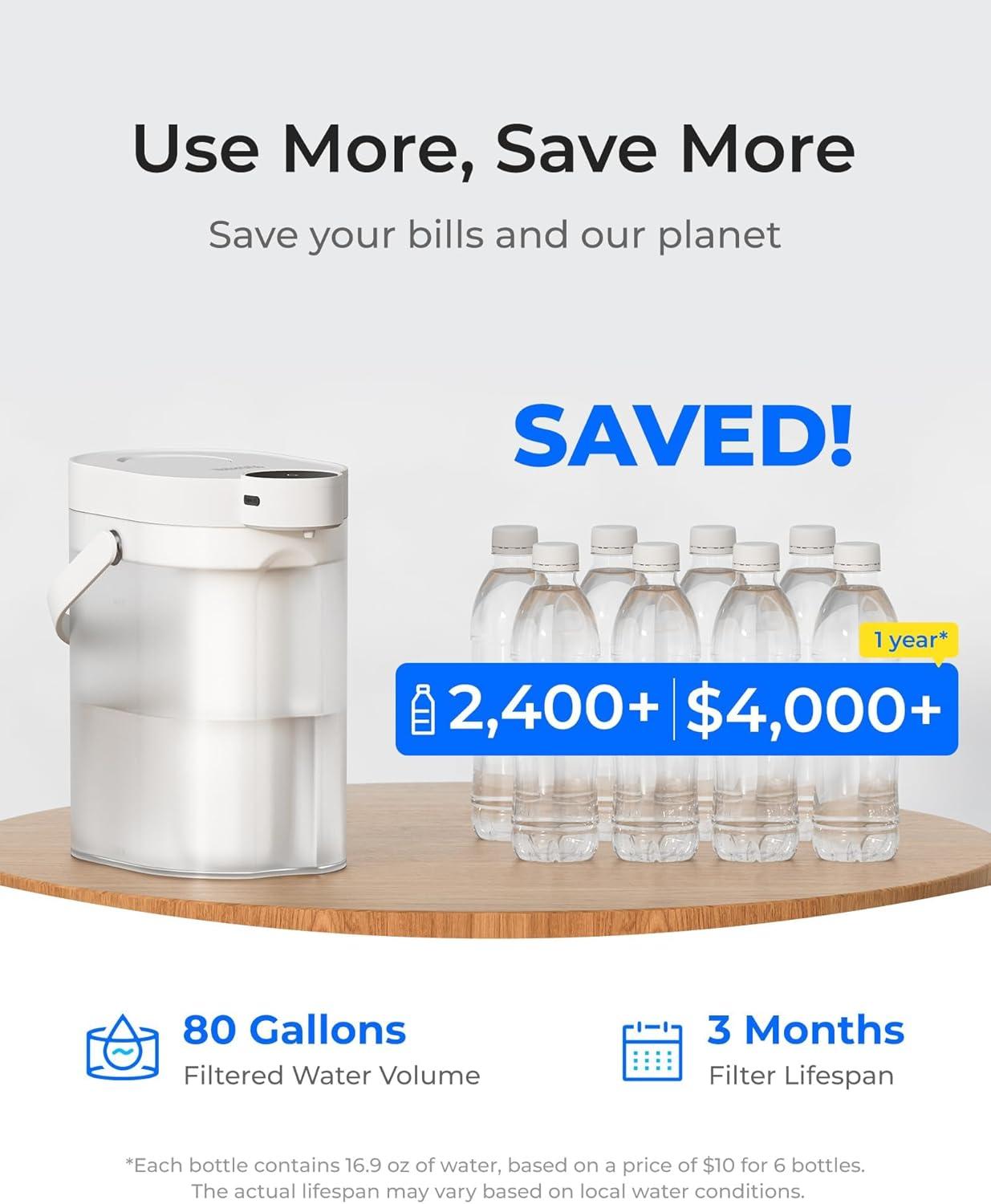 imageWaterdrop FreshTaste Instant Water Filter Pitcher Rechargeable Powerful Dispenser Reduce Chlorine Lead Copper Purify Soften Water 17Cup White Does not Lower TDSAdvanced White