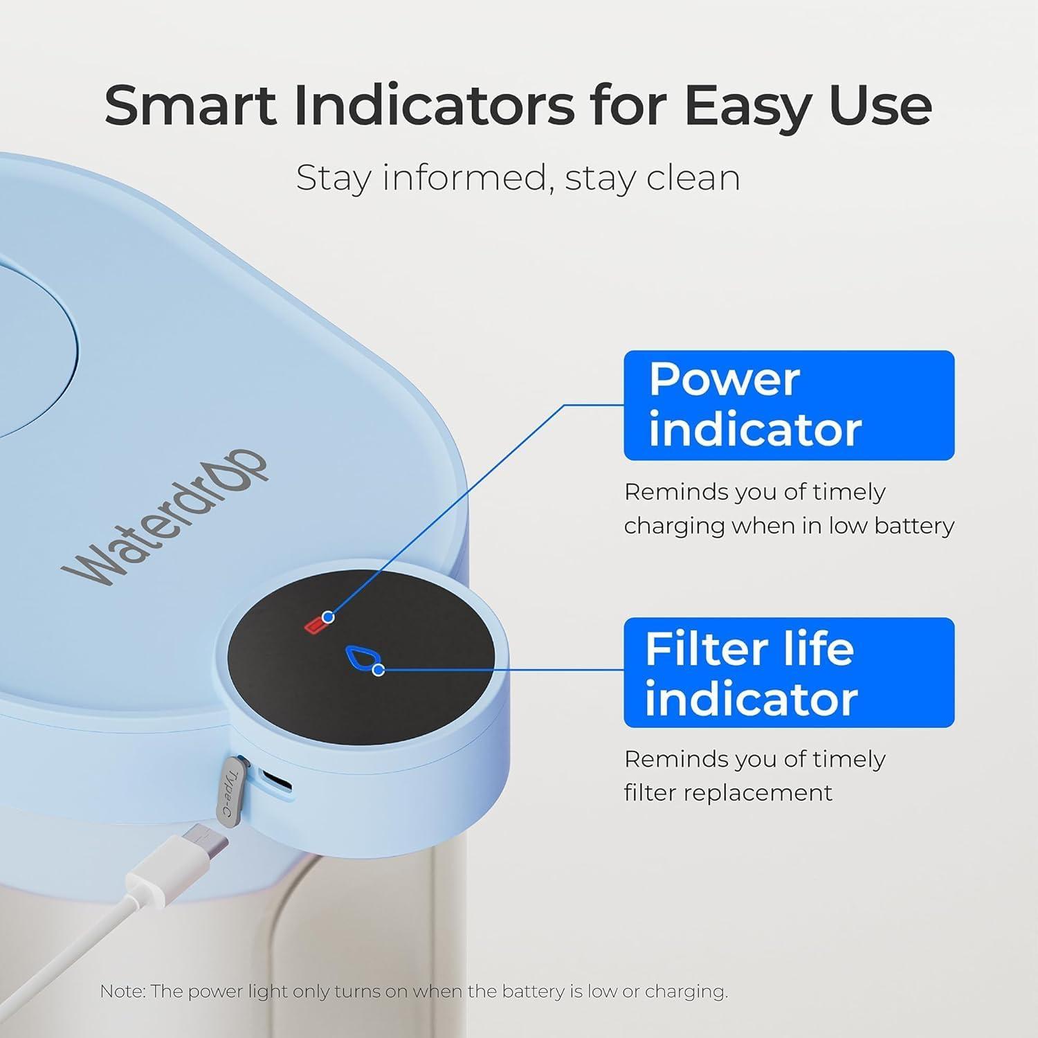 imageWaterdrop FreshTaste Instant Water Filter Pitcher Rechargeable Powerful Dispenser Reduce Chlorine Lead Copper Purify Soften Water 17Cup White Does not Lower TDSSky blue