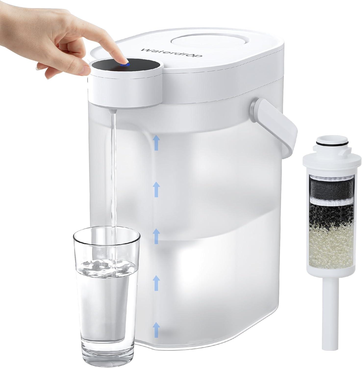 imageWaterdrop FreshTaste Instant Water Filter Pitcher Rechargeable Powerful Dispenser Reduce Chlorine Lead Copper Purify Soften Water 17Cup White Does not Lower TDSAdvanced White