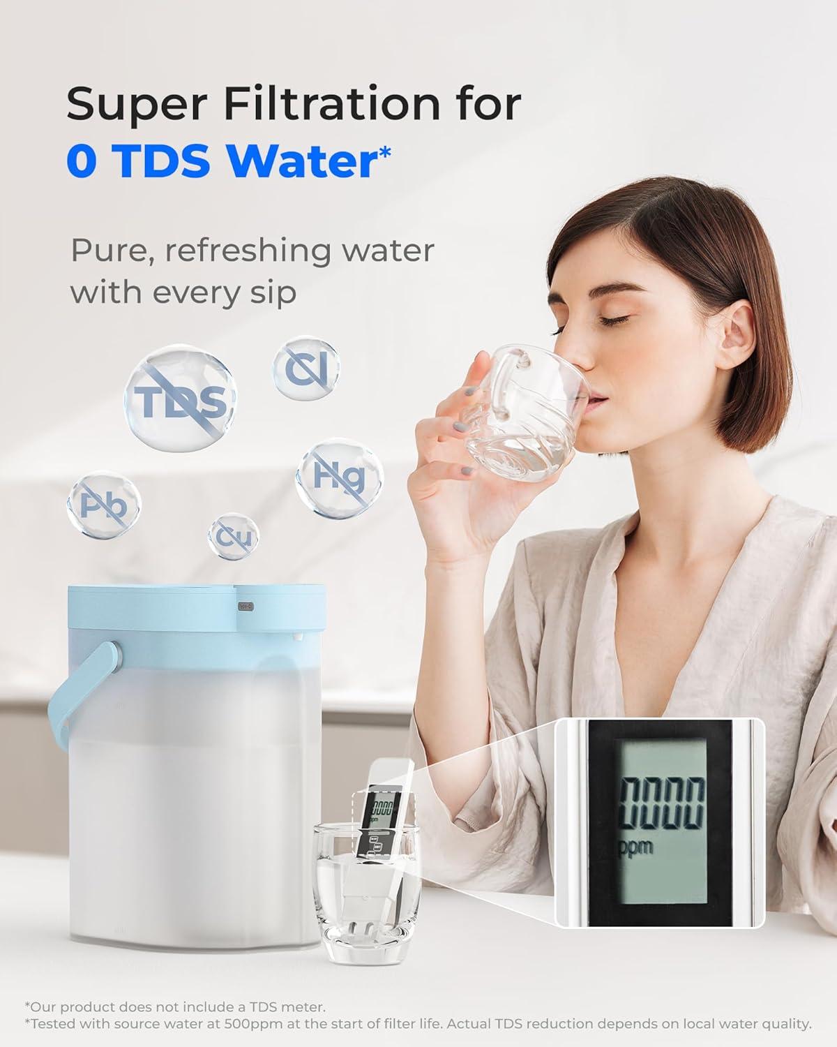 imageWaterdrop FreshTaste Instant Water Filter Pitcher Rechargeable Powerful Dispenser Reduce Chlorine Lead Copper Purify Soften Water 17Cup White Does not Lower TDSSky blue