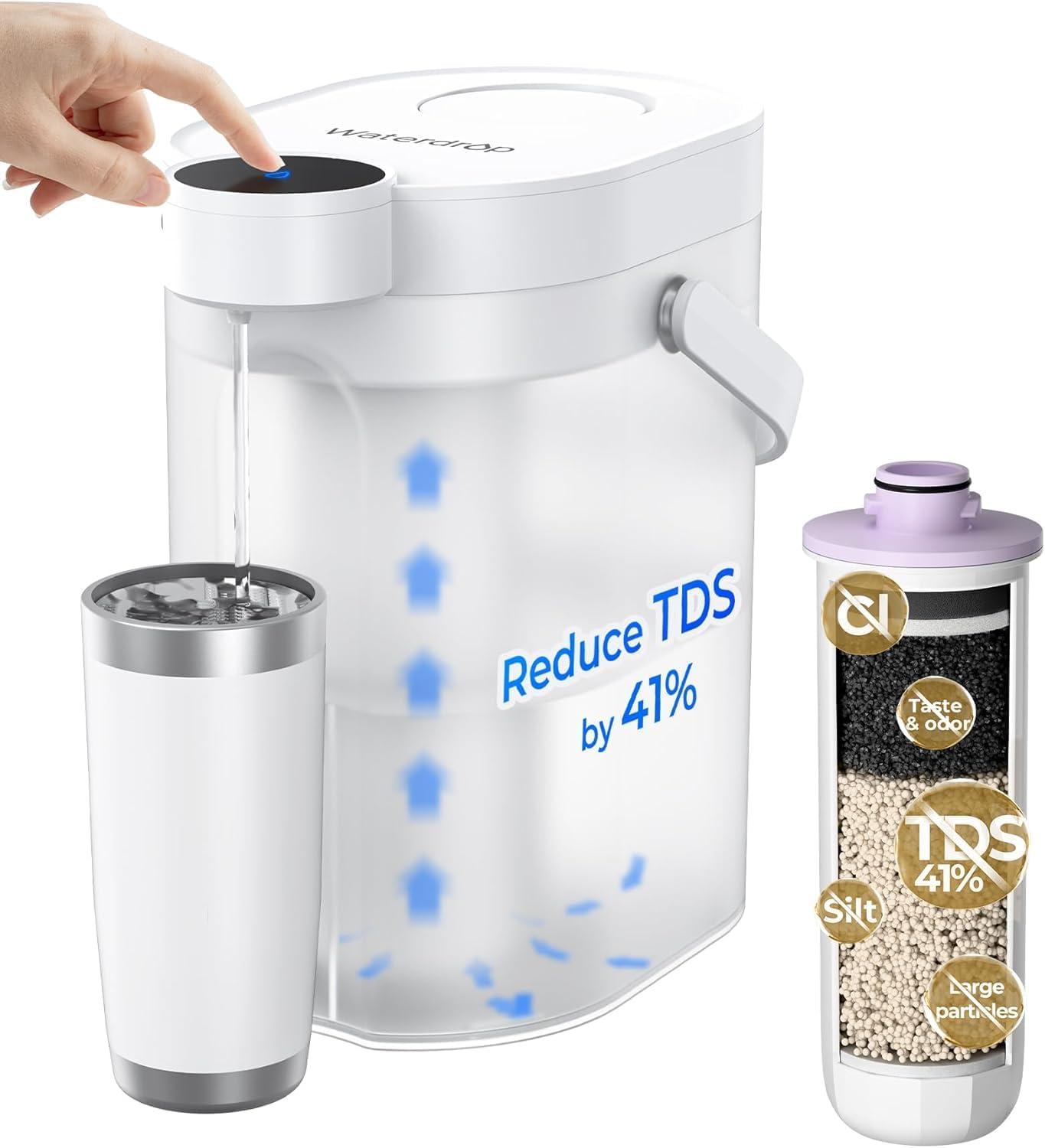 imageWaterdrop FreshTaste Instant Water Filter Pitcher Rechargeable Powerful Dispenser Reduce Chlorine Lead Copper Purify Soften Water 17Cup White Does not Lower TDSAdvanced White