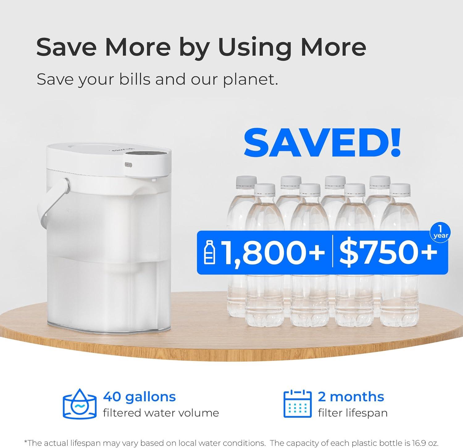 imageWaterdrop FreshTaste Instant Water Filter Pitcher Rechargeable Powerful Dispenser Reduce Chlorine Lead Copper Purify Soften Water 17Cup White Does not Lower TDSAdvanced White