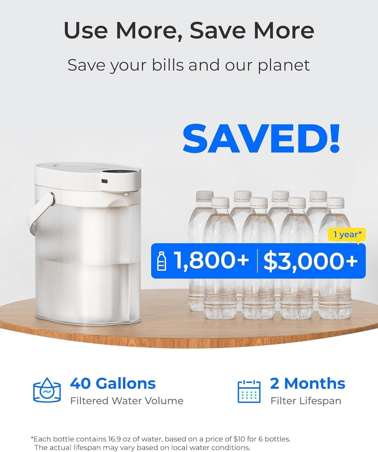 imageWaterdrop FreshTaste Instant Water Filter Pitcher Rechargeable Powerful Dispenser Reduce Chlorine Lead Copper Purify Soften Water 17Cup White Does not Lower TDSAdvanced White