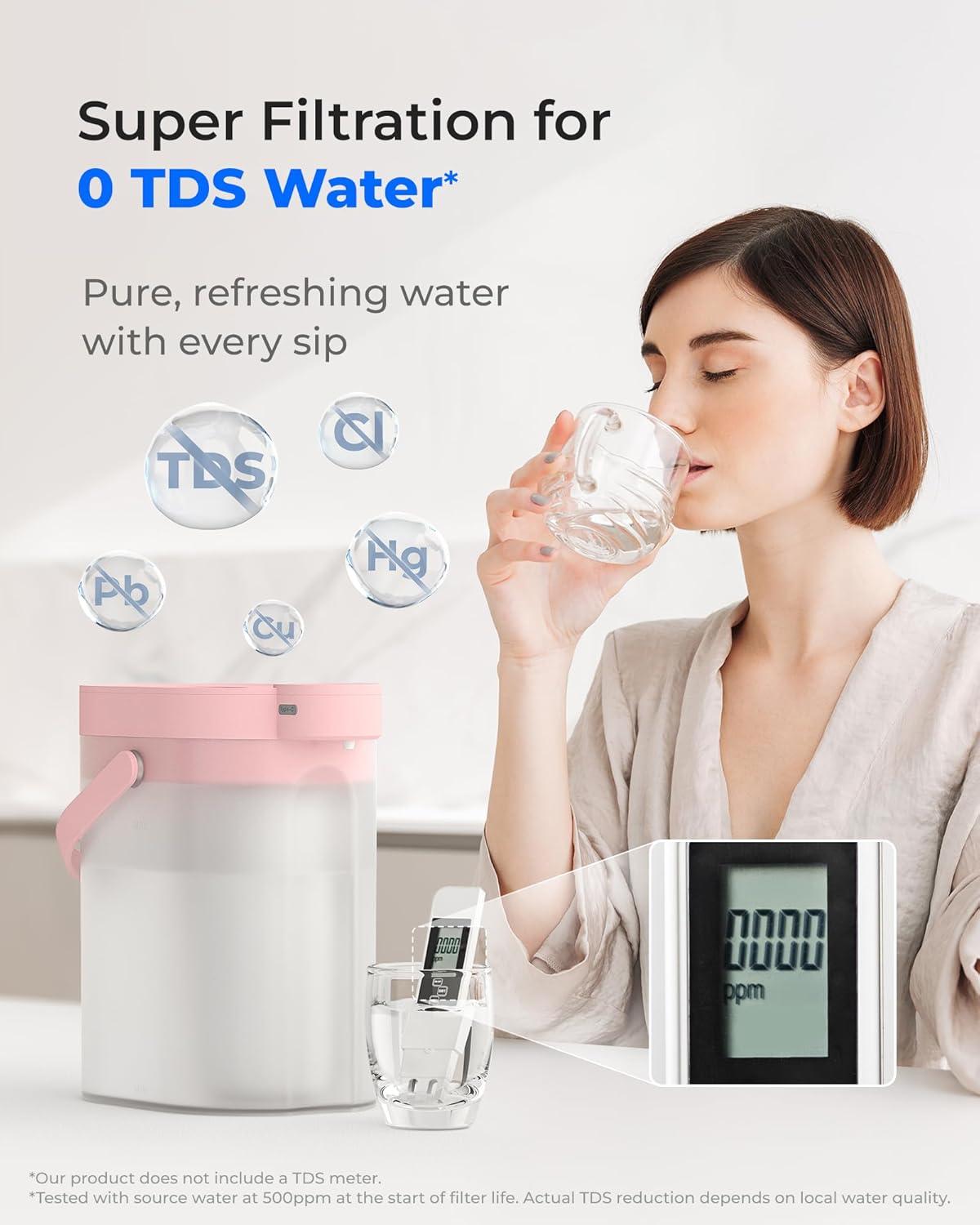 imageWaterdrop FreshTaste Instant Water Filter Pitcher Rechargeable Powerful Dispenser Reduce Chlorine Lead Copper Purify Soften Water 17Cup White Does not Lower TDSBlush pink