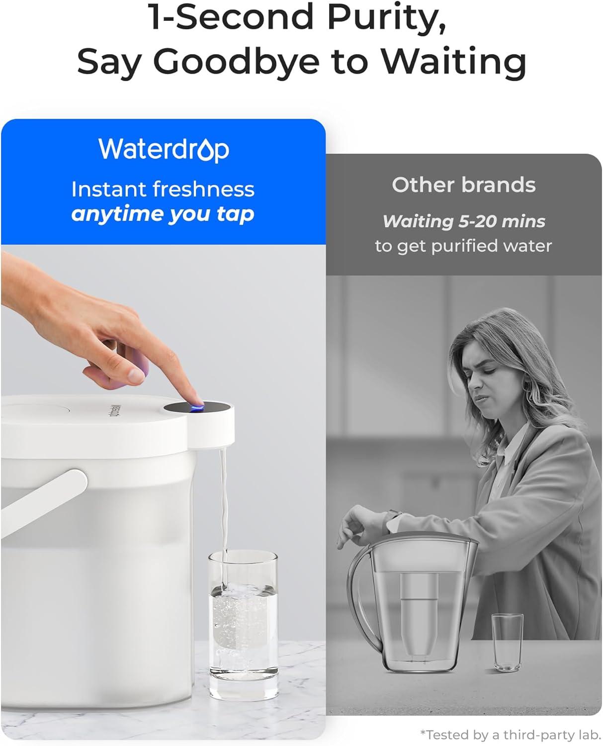 imageWaterdrop FreshTaste Instant Water Filter Pitcher Rechargeable Powerful Dispenser Reduce Chlorine Lead Copper Purify Soften Water 17Cup White Does not Lower TDSAdvanced White