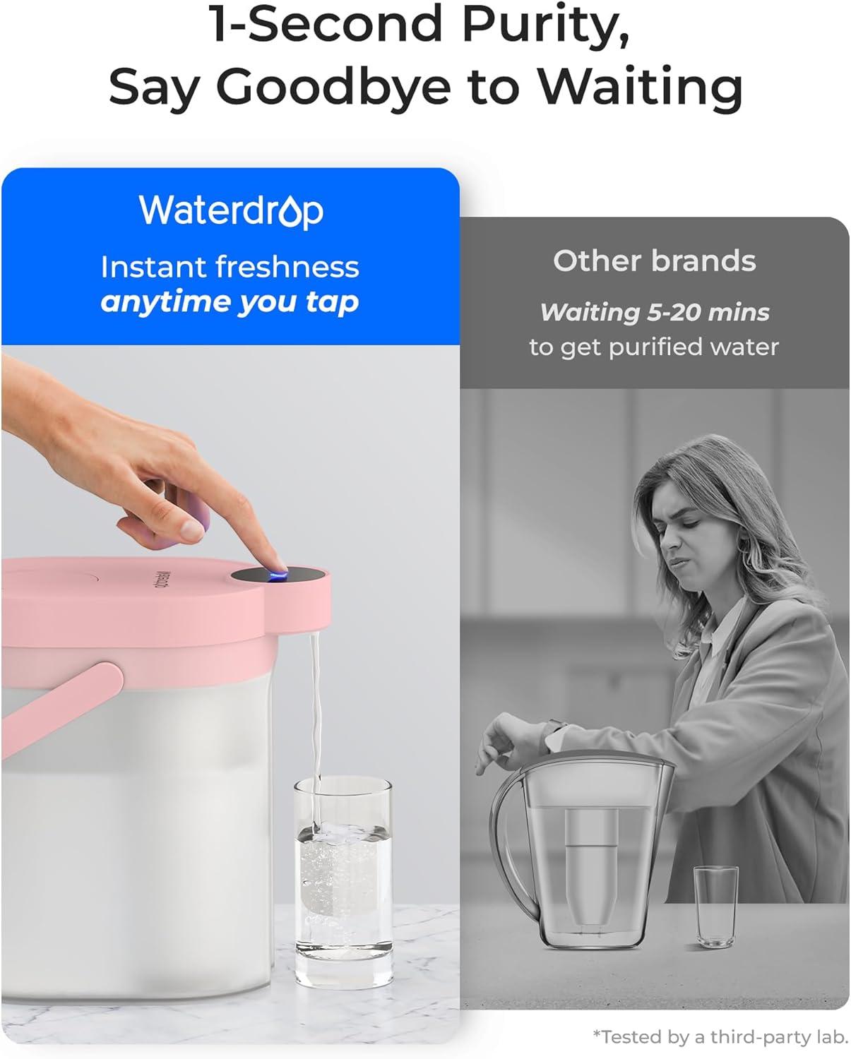 imageWaterdrop FreshTaste Instant Water Filter Pitcher Rechargeable Powerful Dispenser Reduce Chlorine Lead Copper Purify Soften Water 17Cup White Does not Lower TDSBlush pink
